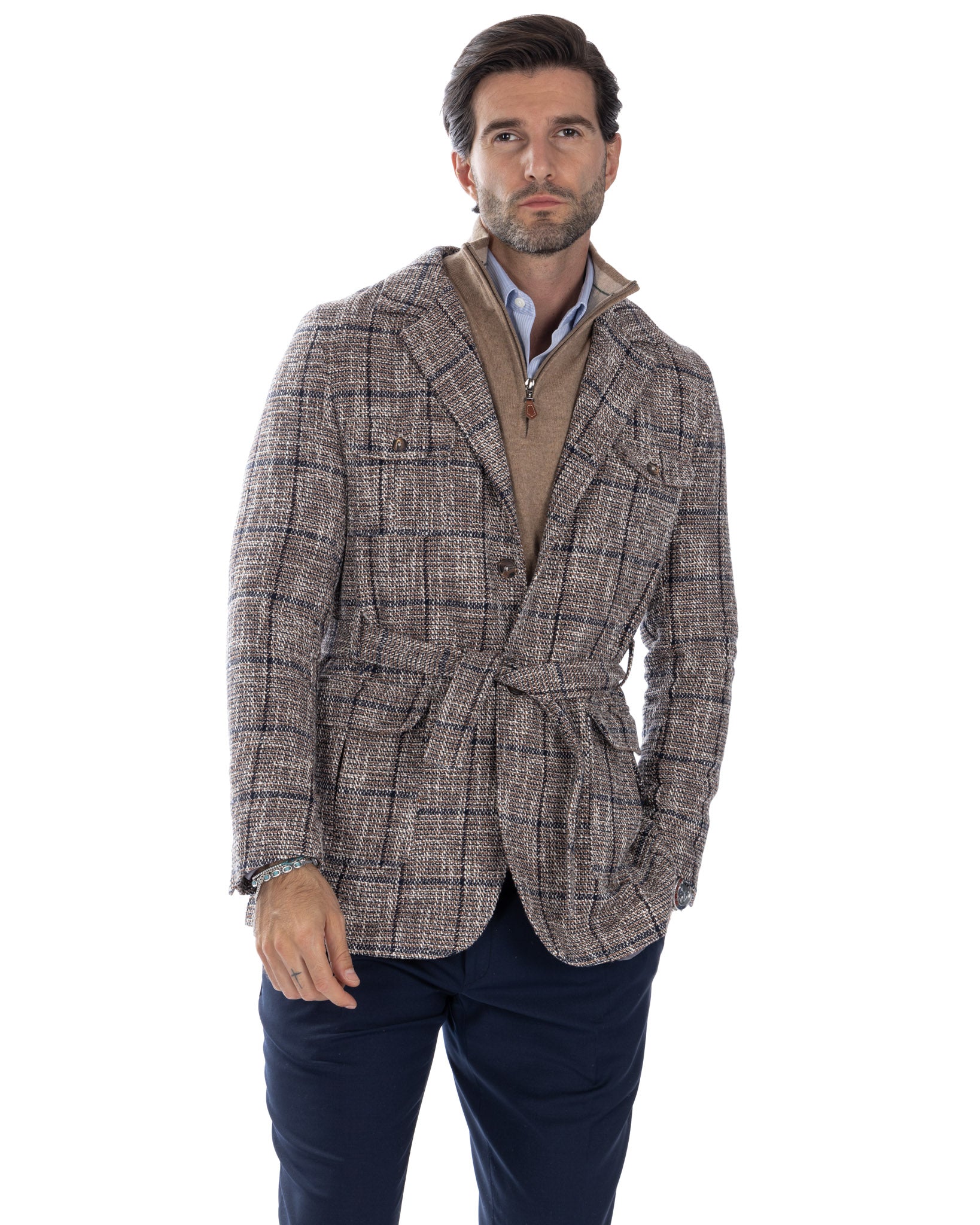 Armand - beige checked wool safari jacket