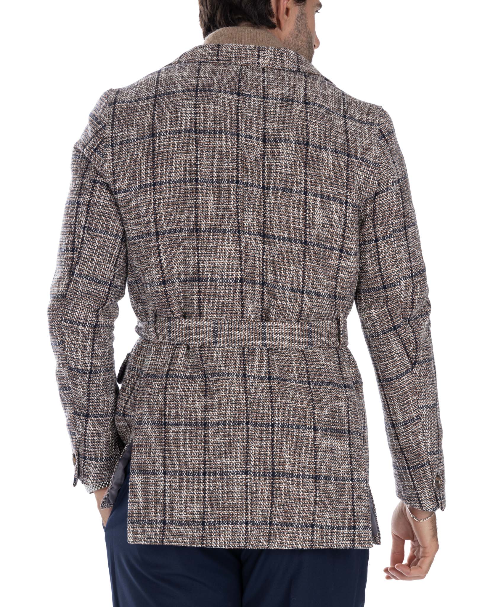 Armand - beige checked wool safari jacket