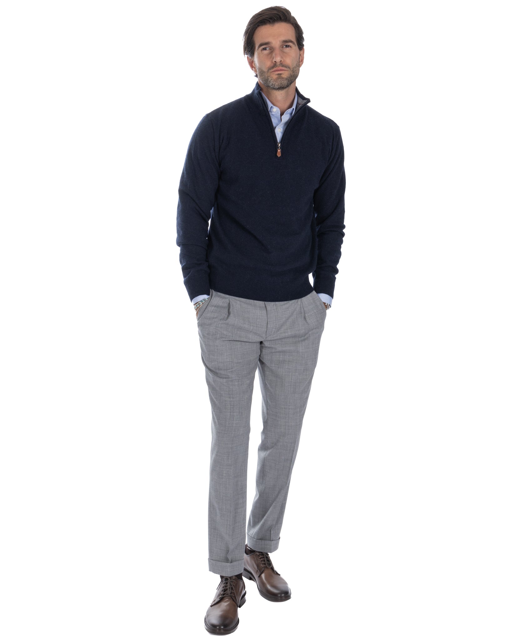 Rory - blue cashmere blend zip sweater