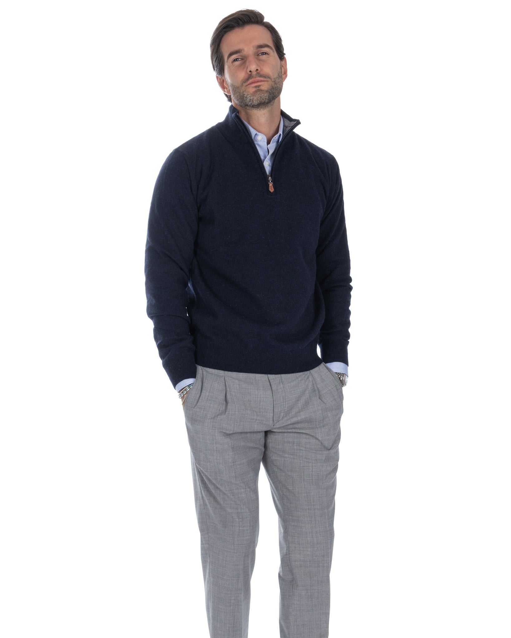 Rory - blue cashmere blend zip sweater