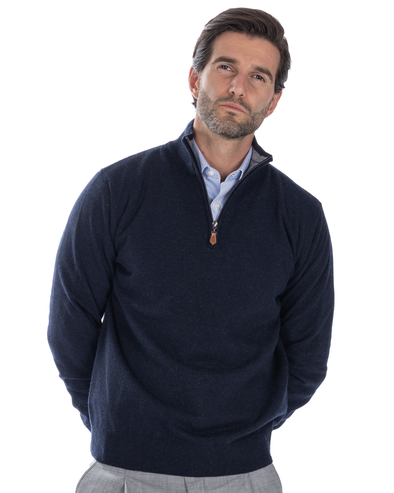 Rory - blue cashmere blend zip sweater