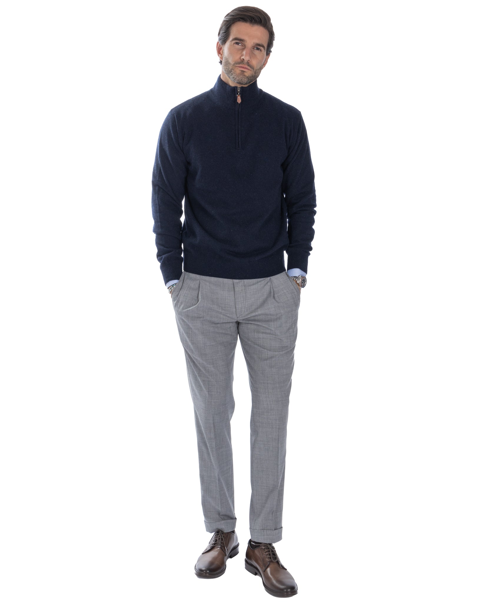 Rory - blue cashmere blend zip sweater