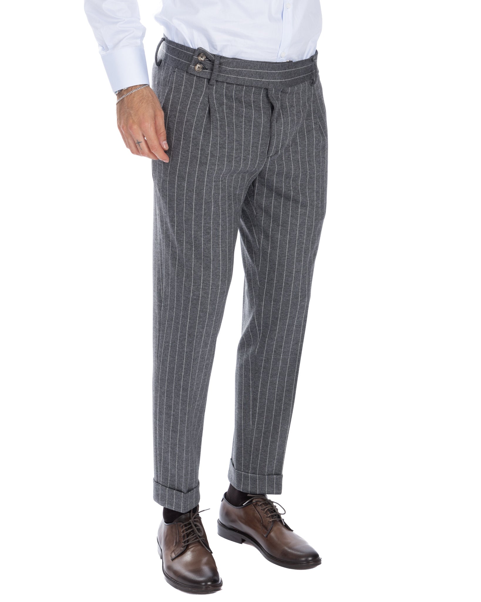 Scapoli - gray pinstriped high-waisted trousers