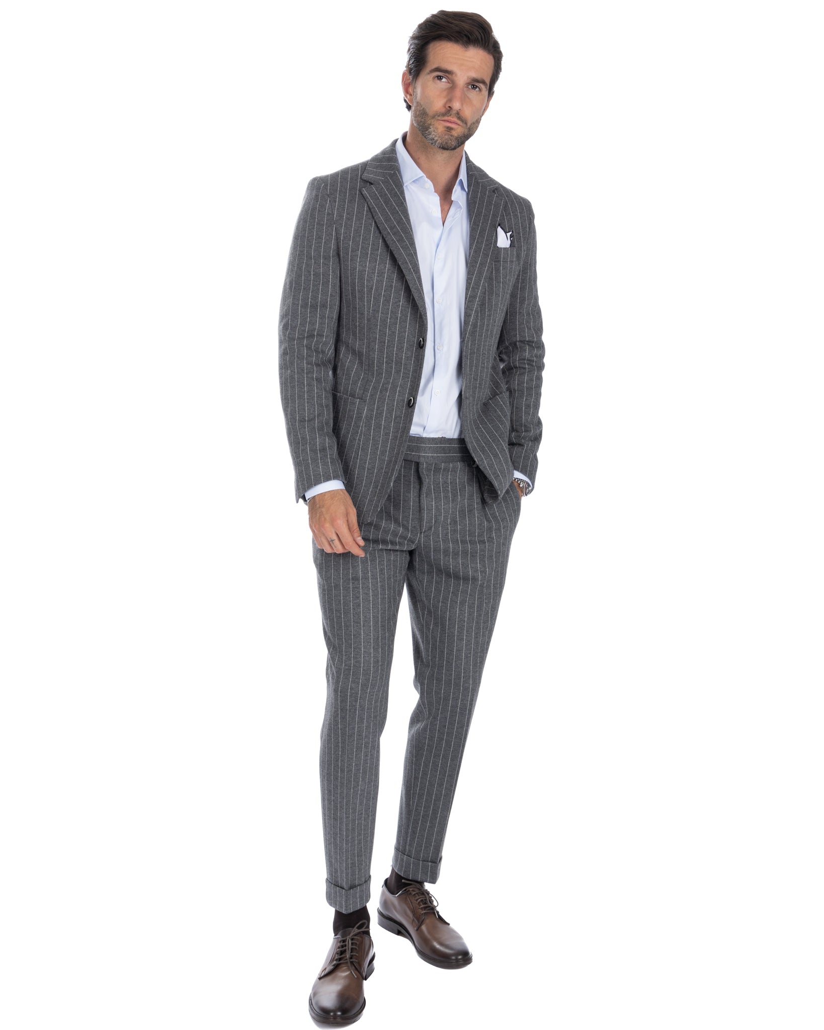 Scapoli - gray pinstriped high-waisted trousers