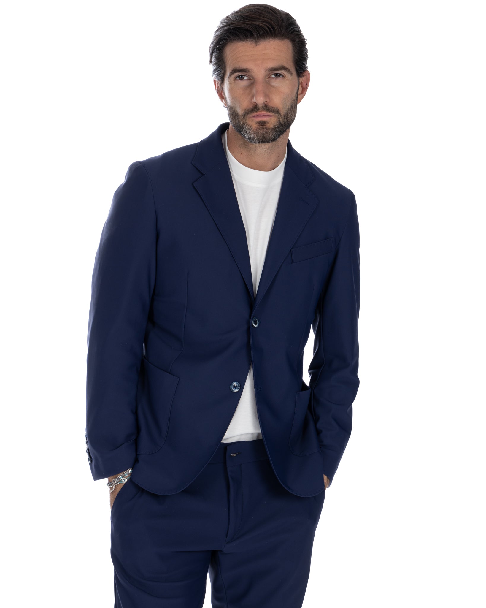 Eric - blue single-breasted technical jacket