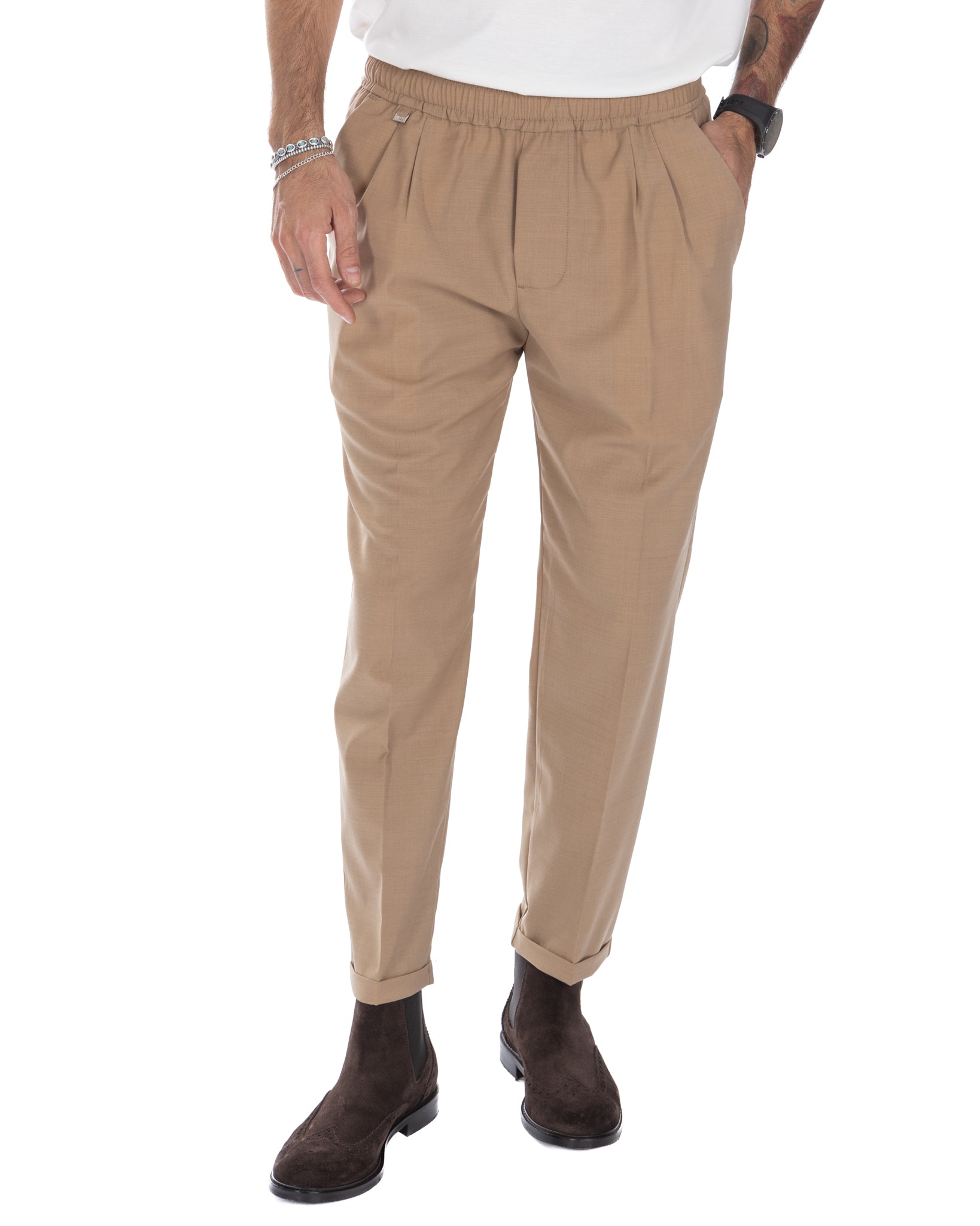 Larry - pantalon en laine mélangée camel