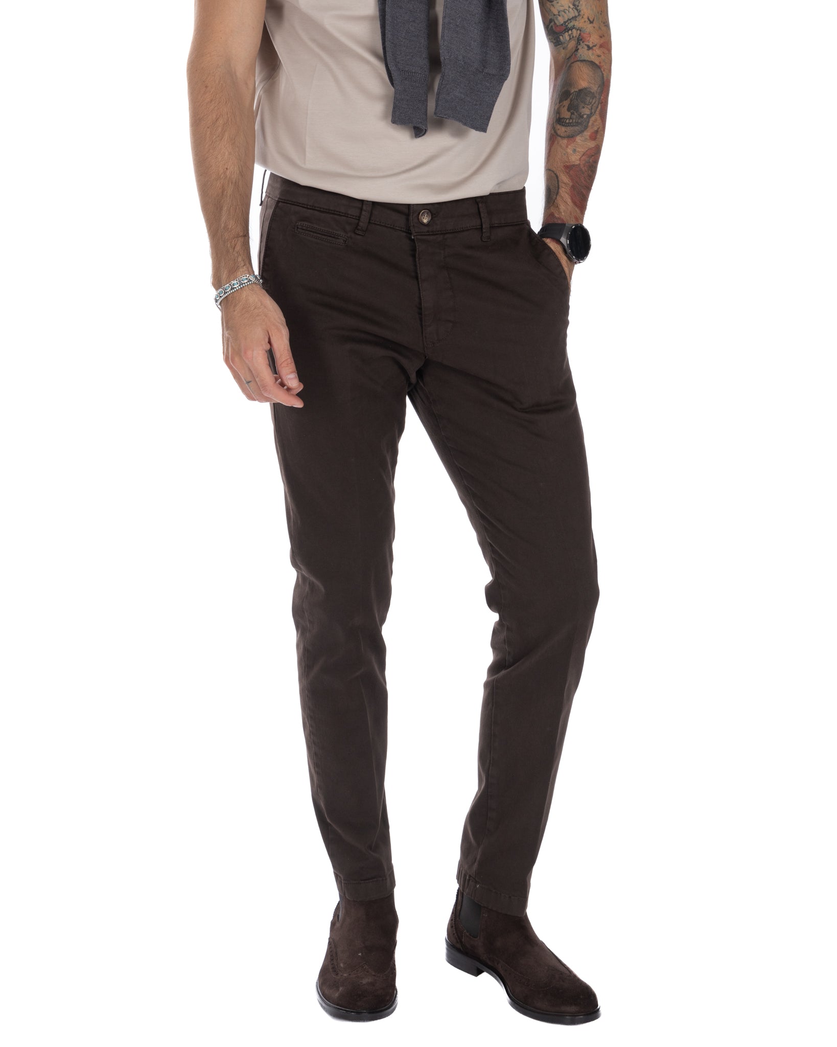 Paul - Pantalon basique marron foncé