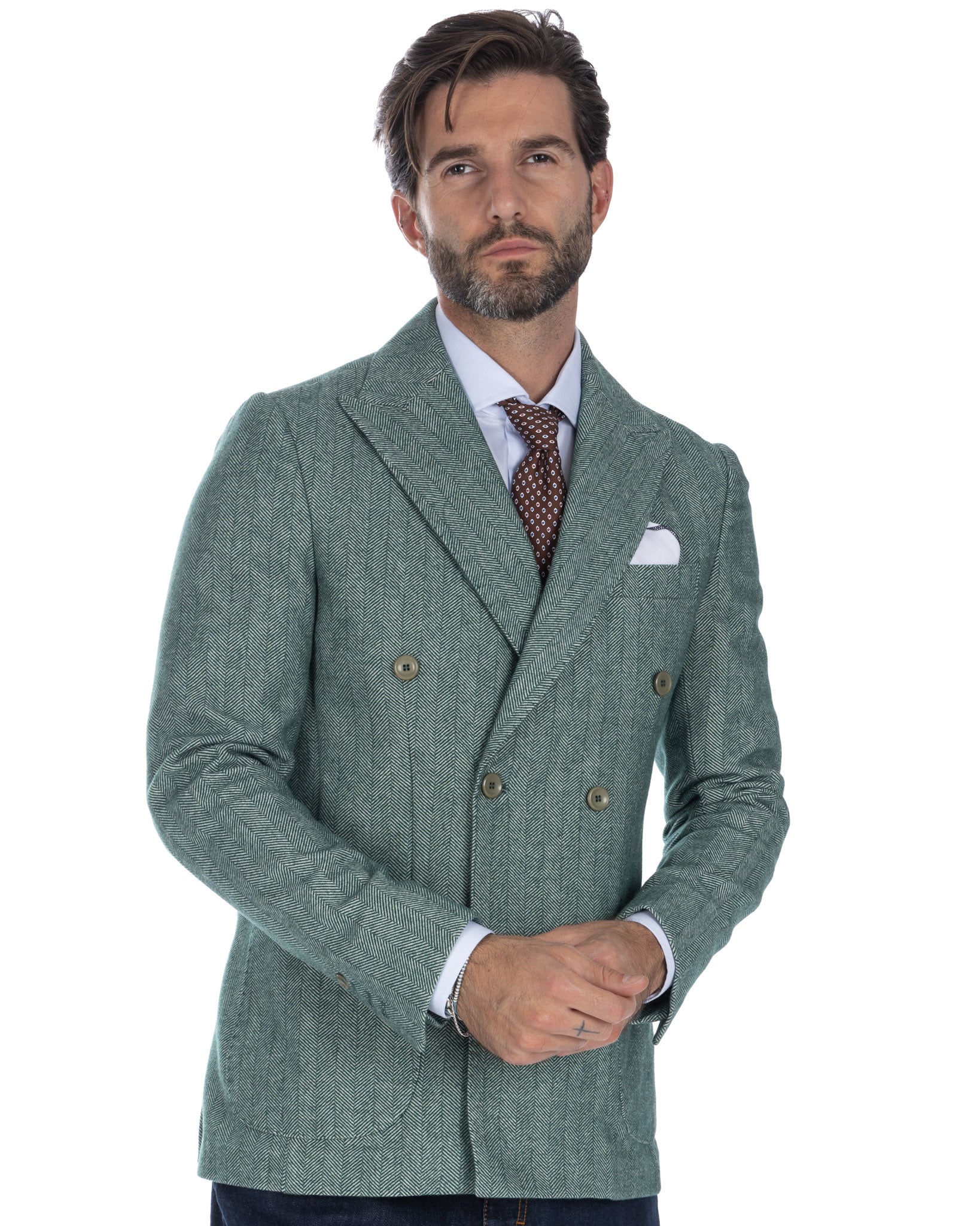 Thierry - green herringbone double-breasted jacket