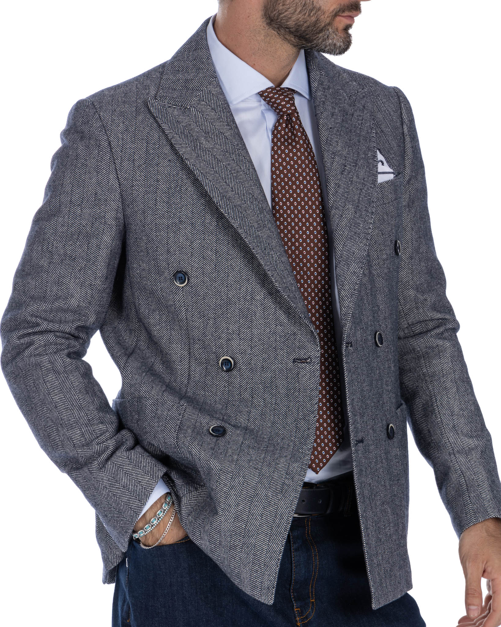 Thierry - blue herringbone double-breasted jacket