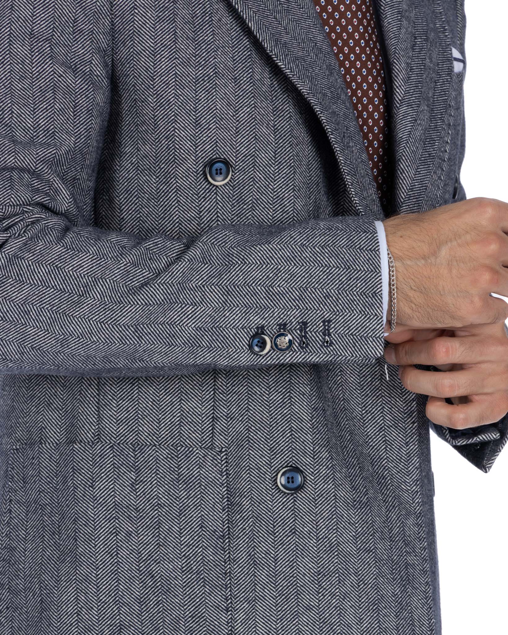 Thierry - blue herringbone double-breasted jacket