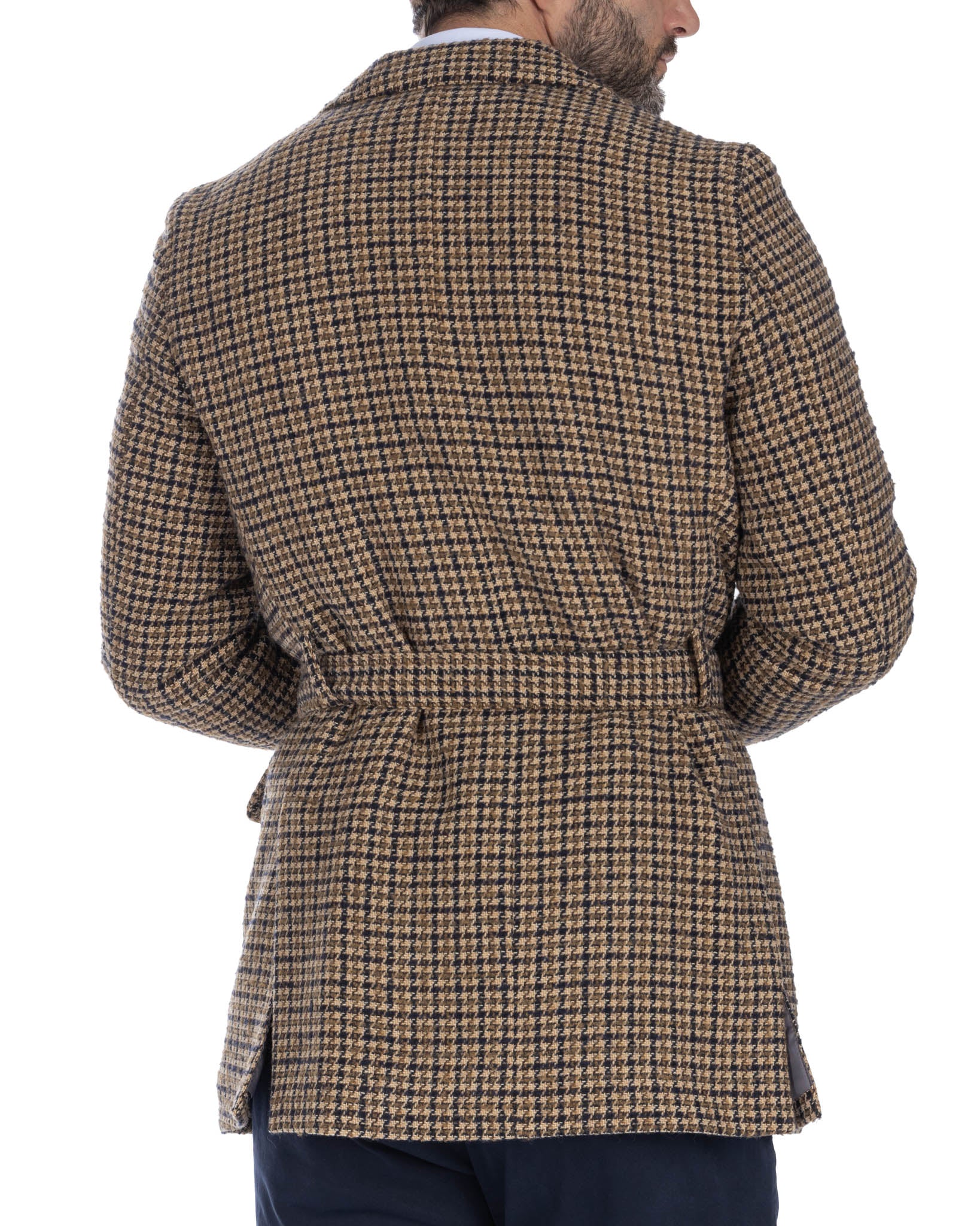 Augustin - blue houndstooth safari jacket in wool