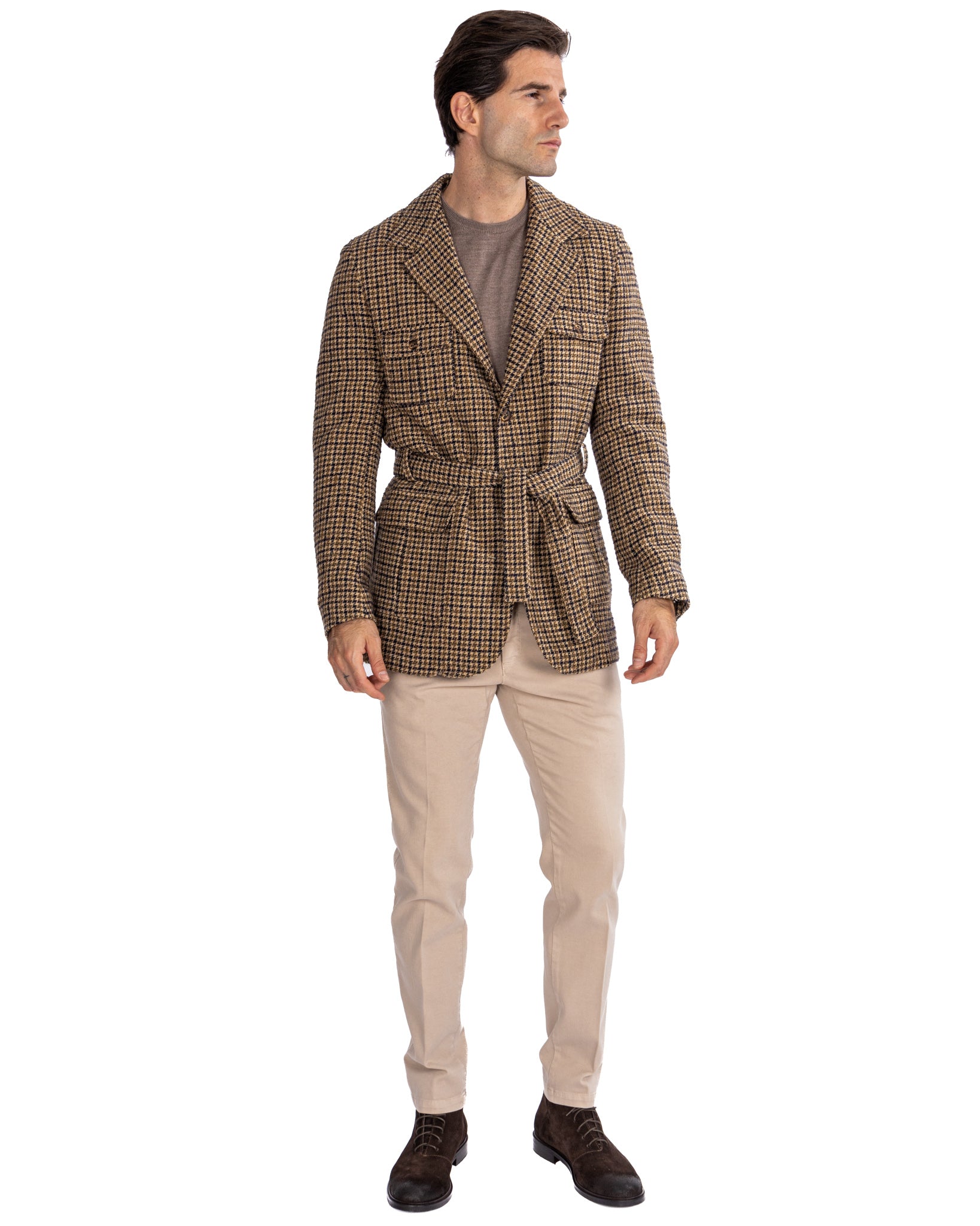 Augustin - blue houndstooth safari jacket in wool