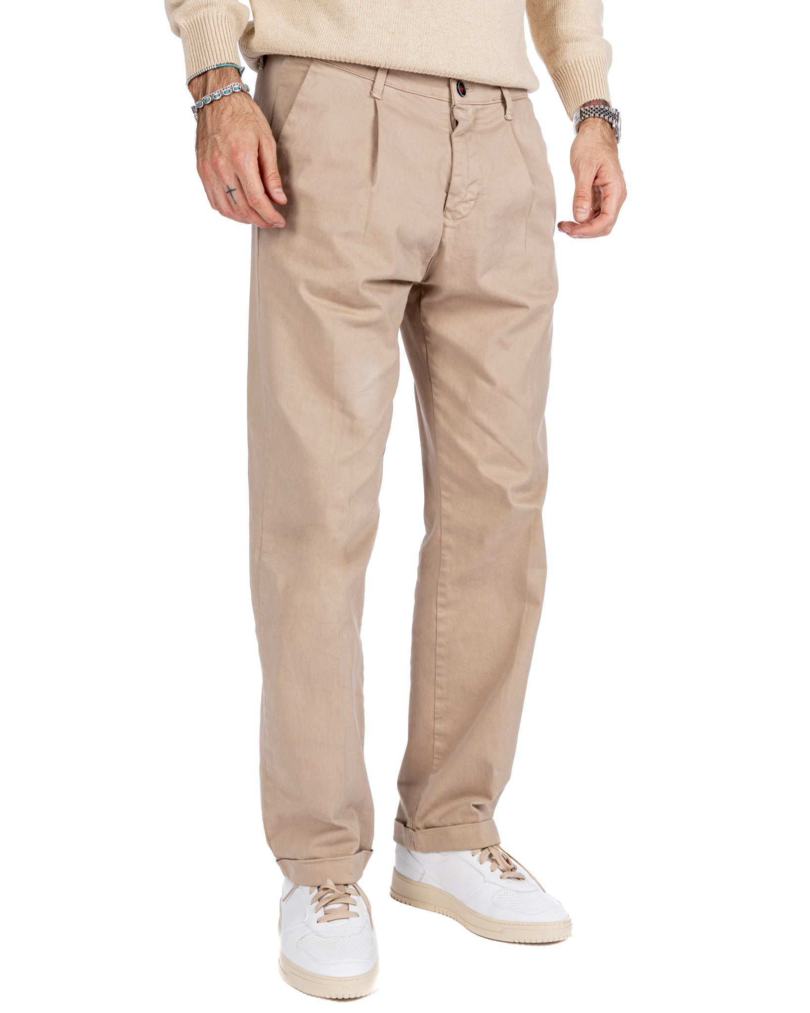 Sean - pantalon large en coton beige