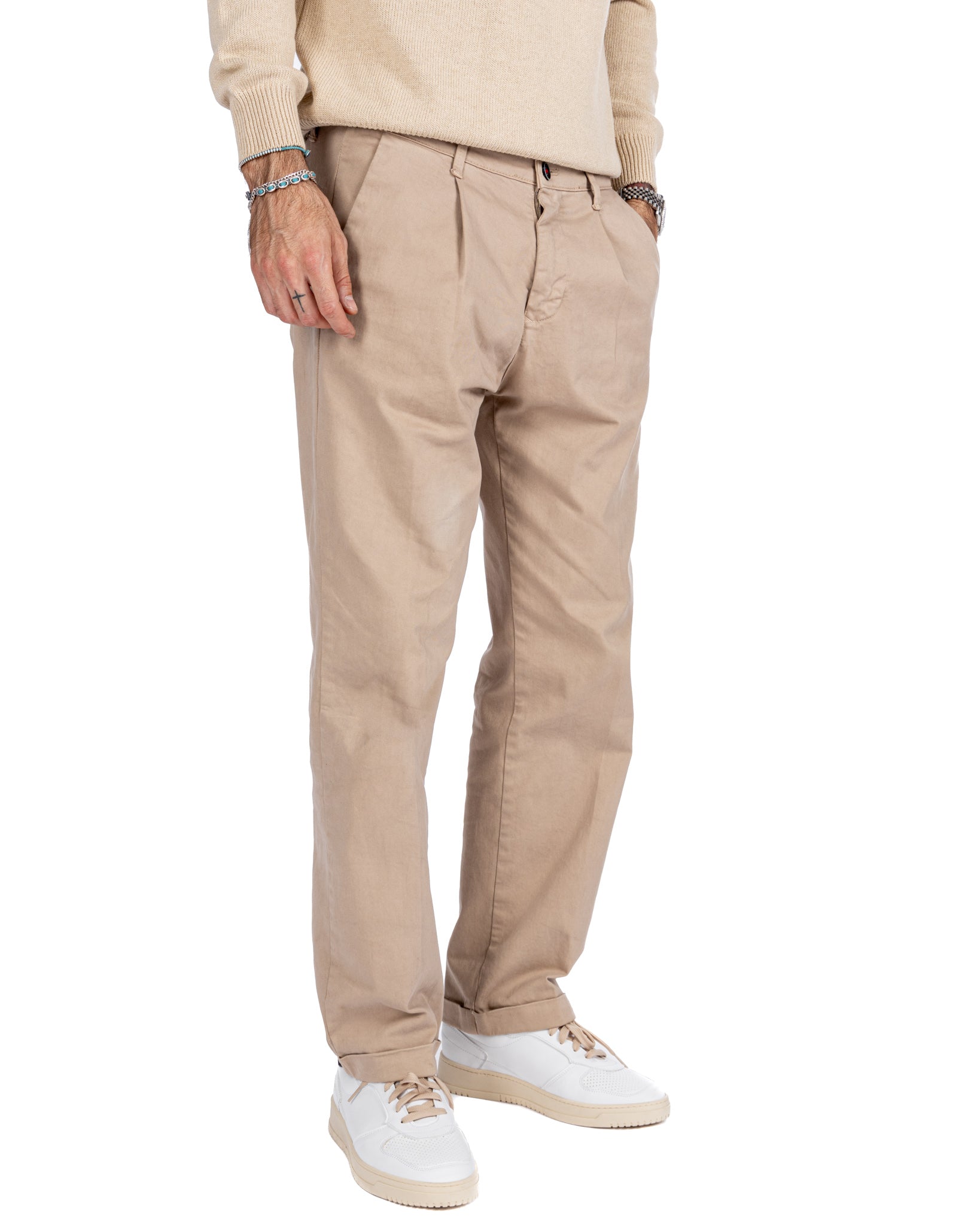 Sean - pantalon large en coton beige