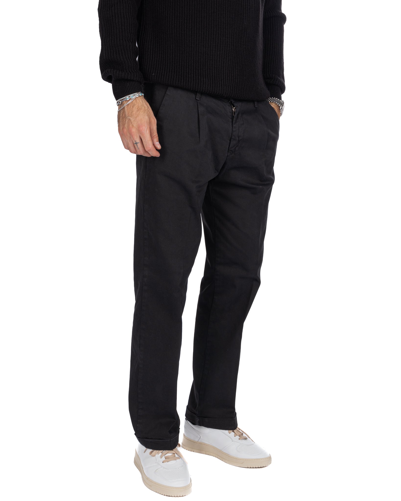 Sean - pantalon large en coton noir