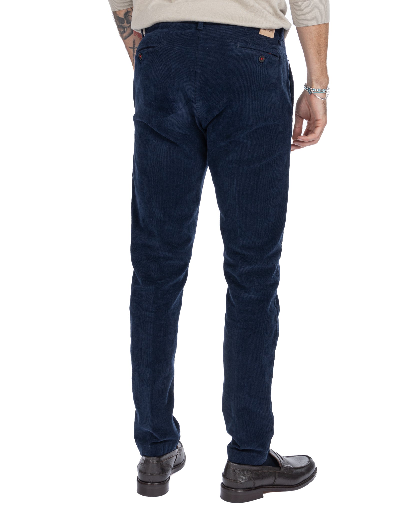 Amir - pantalone in velluto mille righe blu