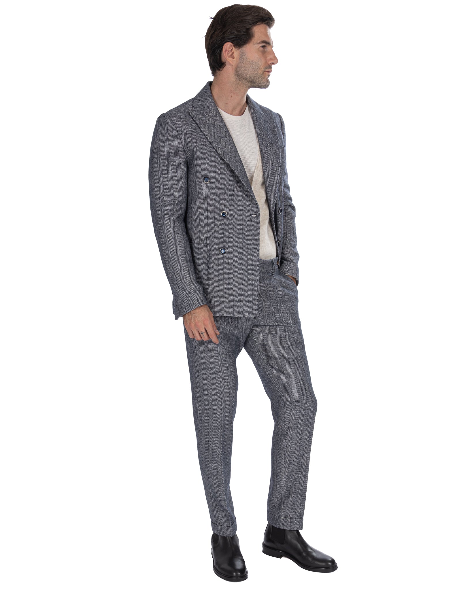 Thierry - blue herringbone double-breasted jacket