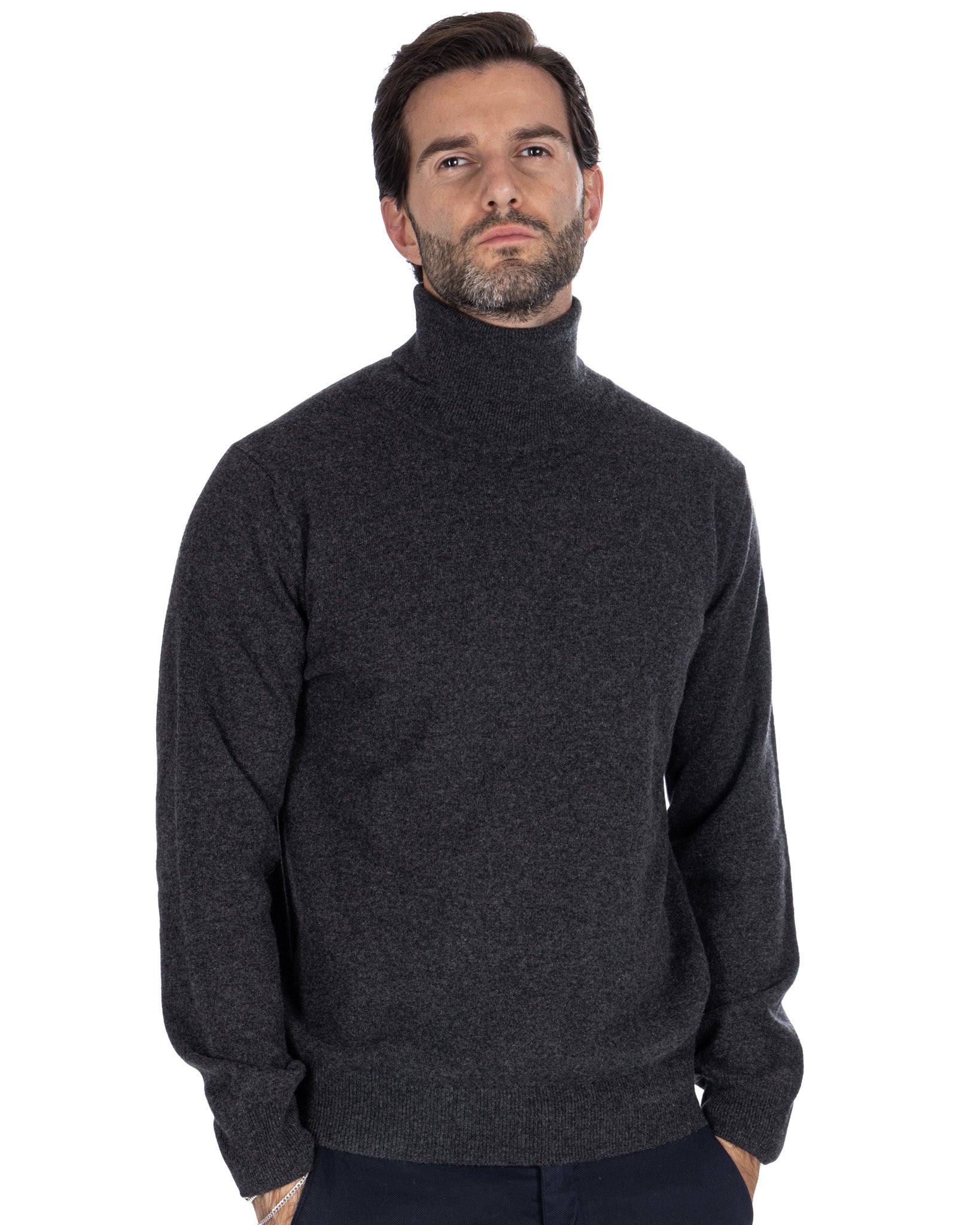 Albori - turtleneck in pure anthracite cashmere