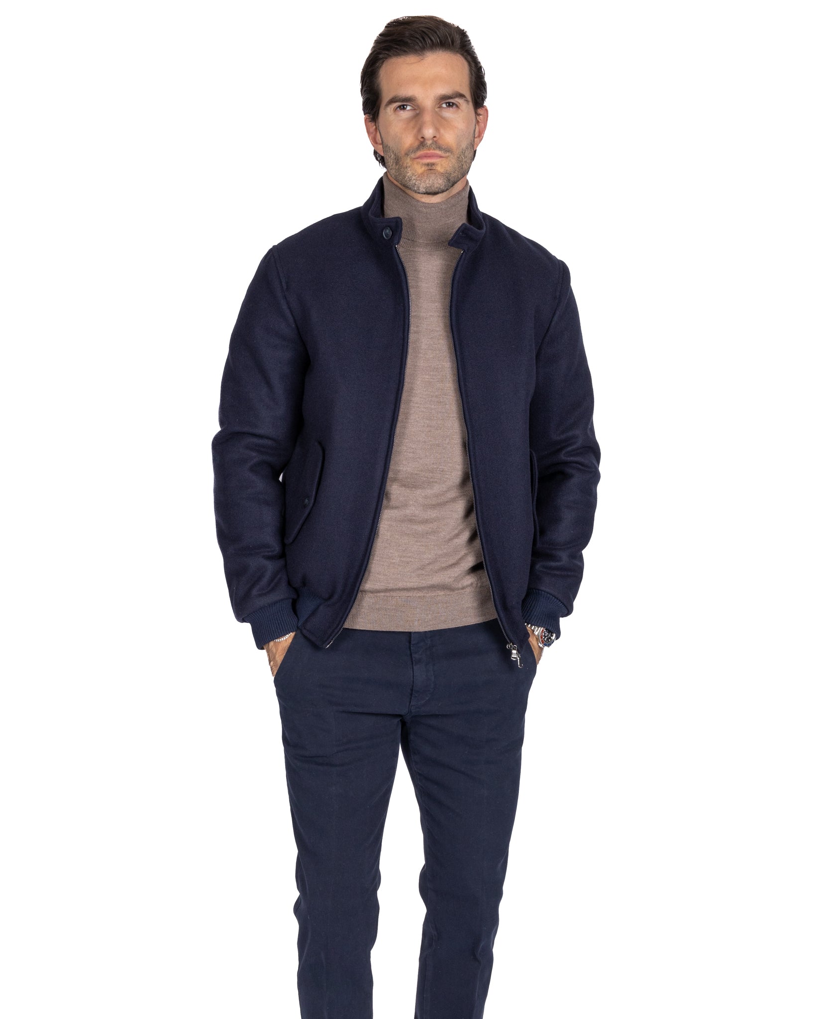 Ivo - bomber con zip in panno blu