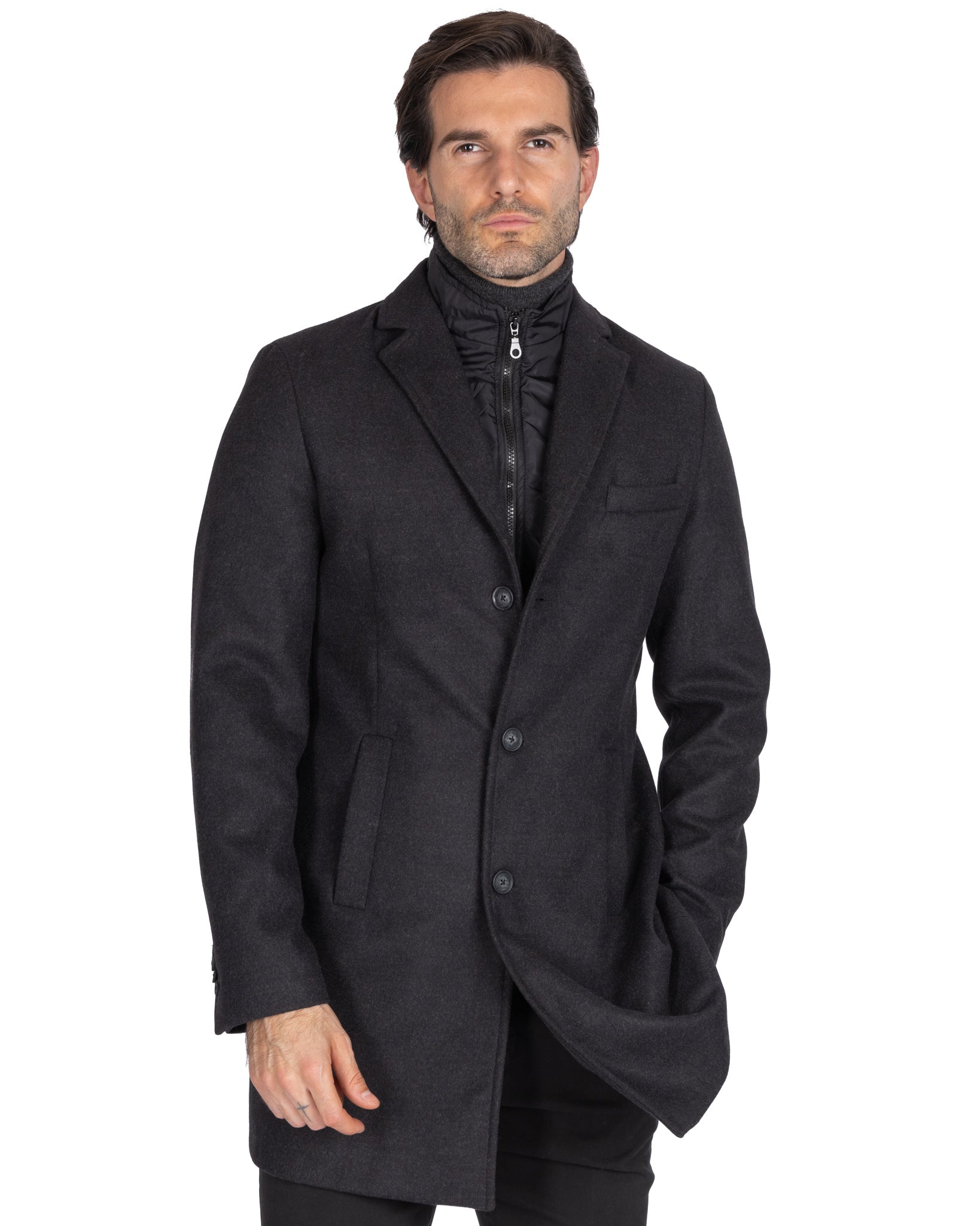 Silvain - manteau droit avec plastron anthracite