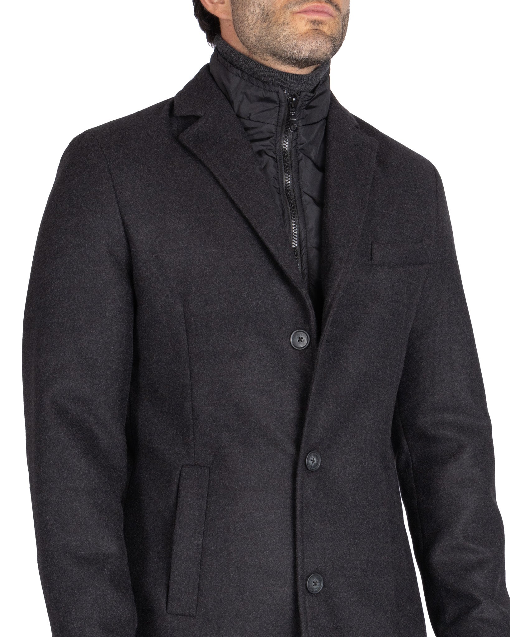 Silvain - single breasted coat with anthracite bib