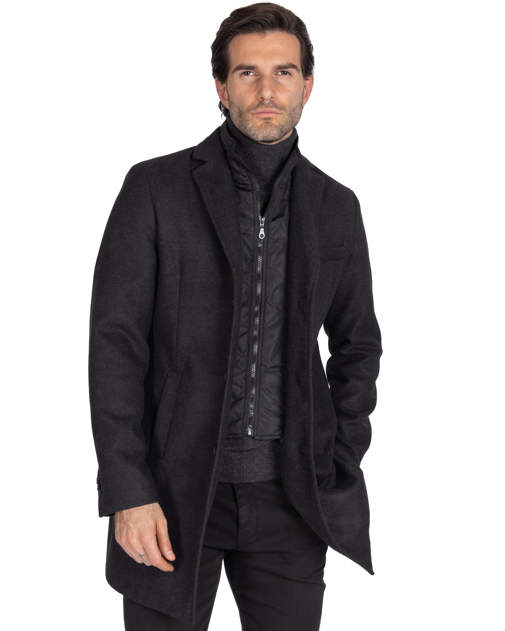 Silvain - manteau droit avec plastron anthracite