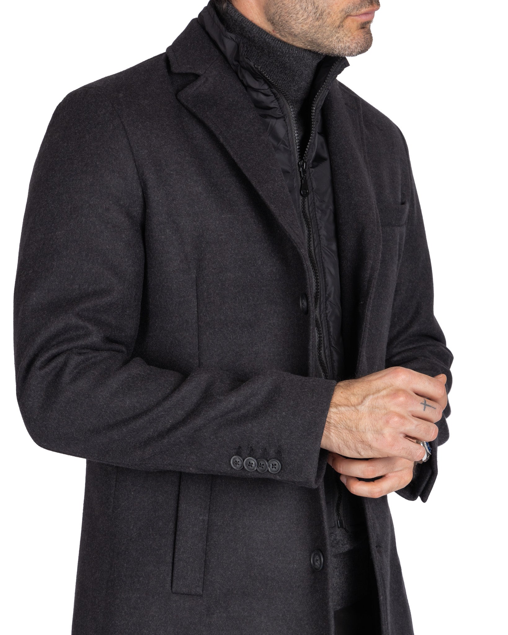 Silvain - manteau droit avec plastron anthracite