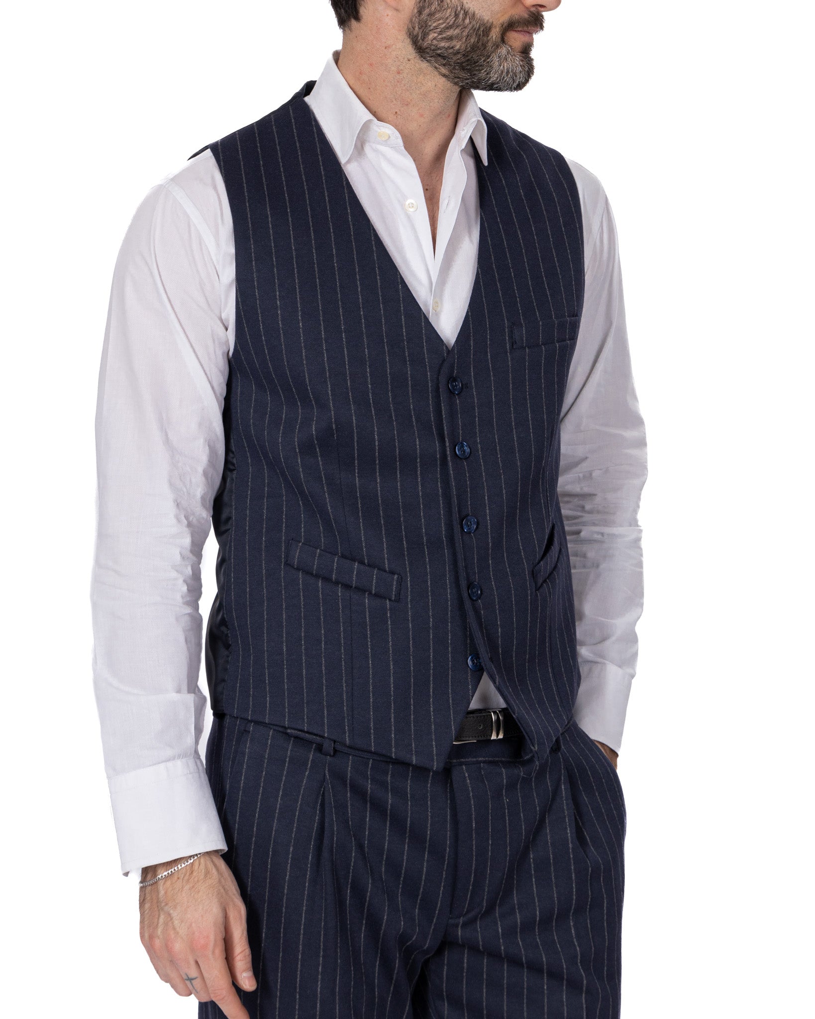 Renon - single-breasted blue pinstriped waistcoat