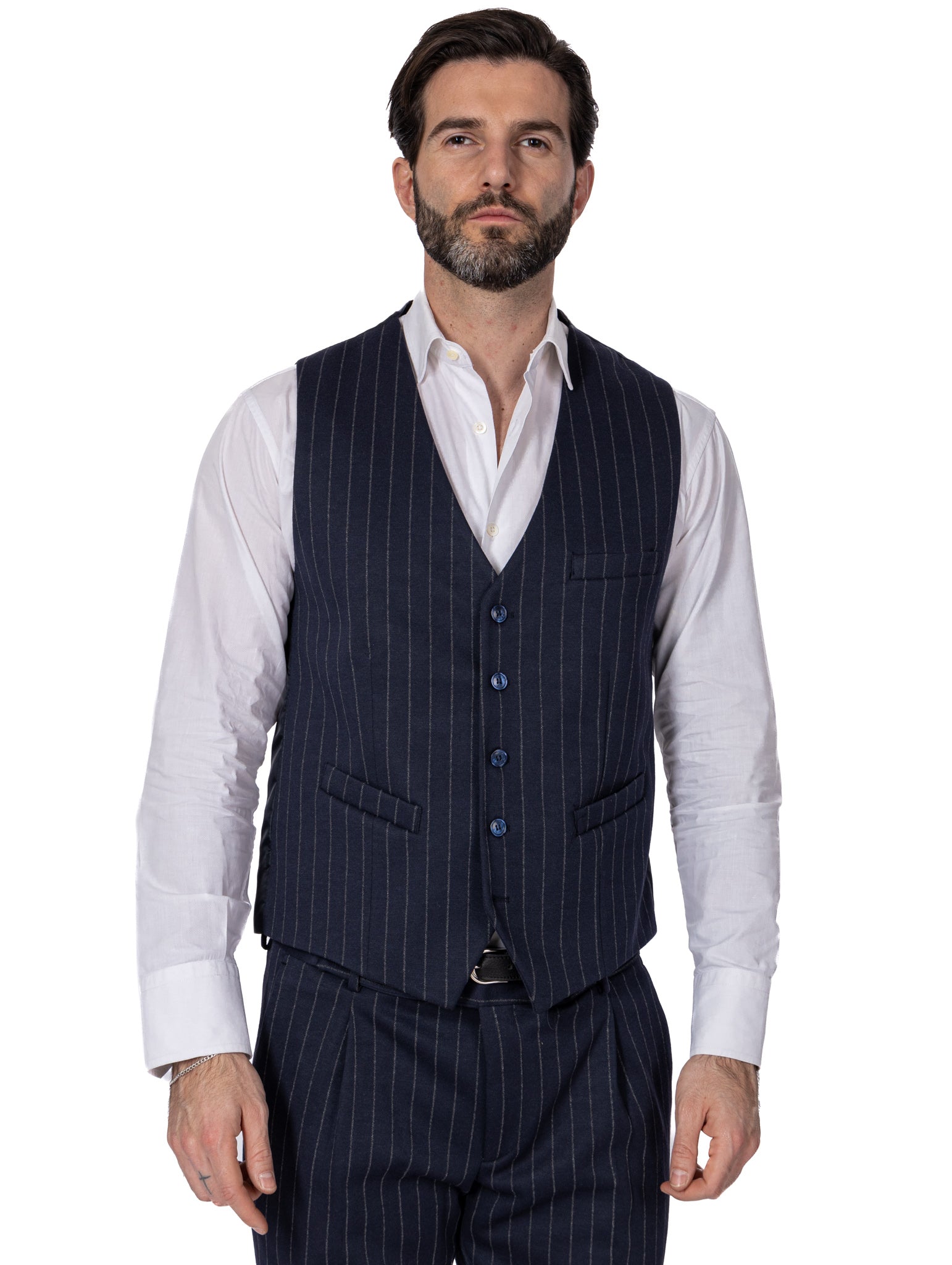 Renon - single-breasted blue pinstriped waistcoat