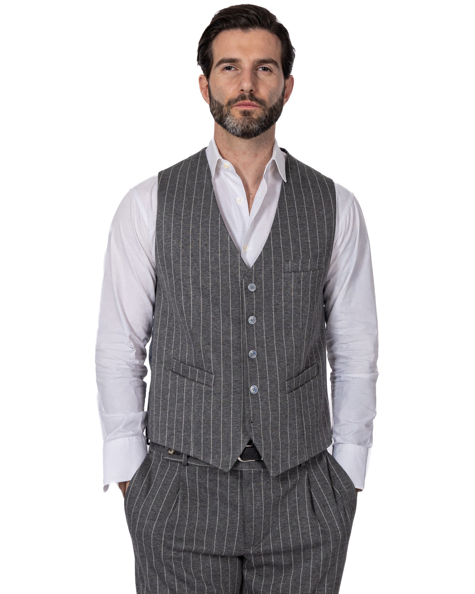 Renon - gray pinstriped single-breasted waistcoat