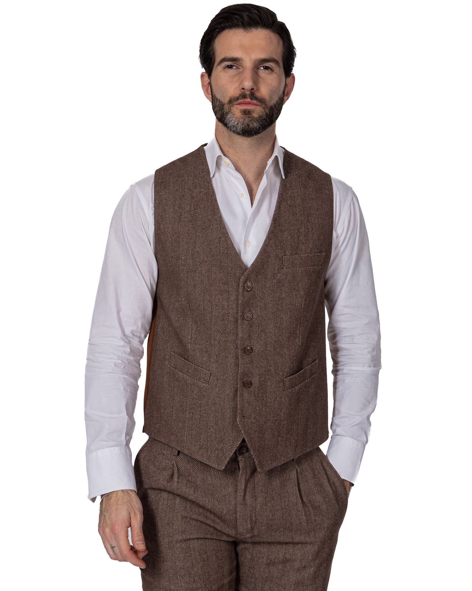 Laives - gilet simple boutonnage à chevrons marron foncé