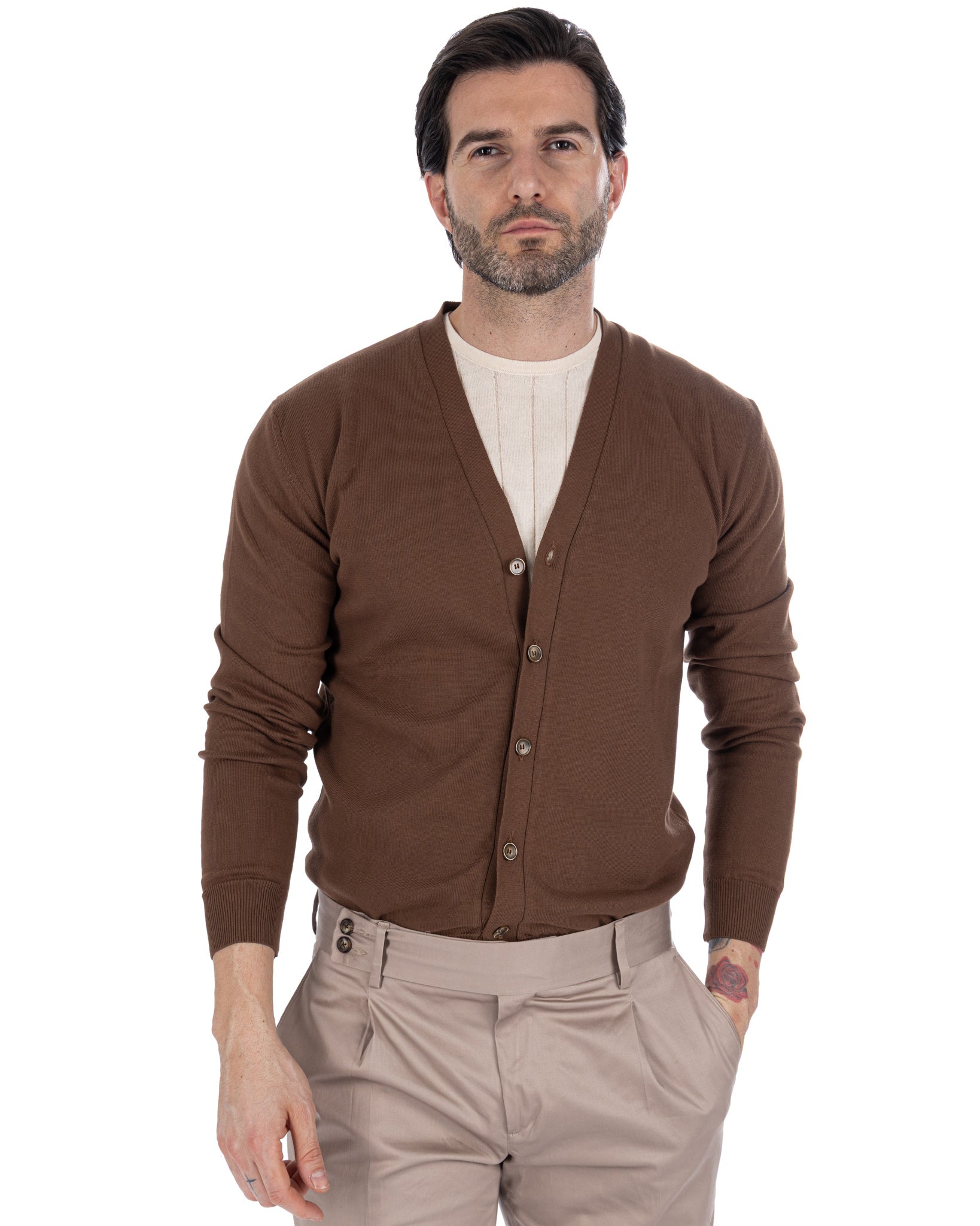 Alex - cardigan en coton tabac