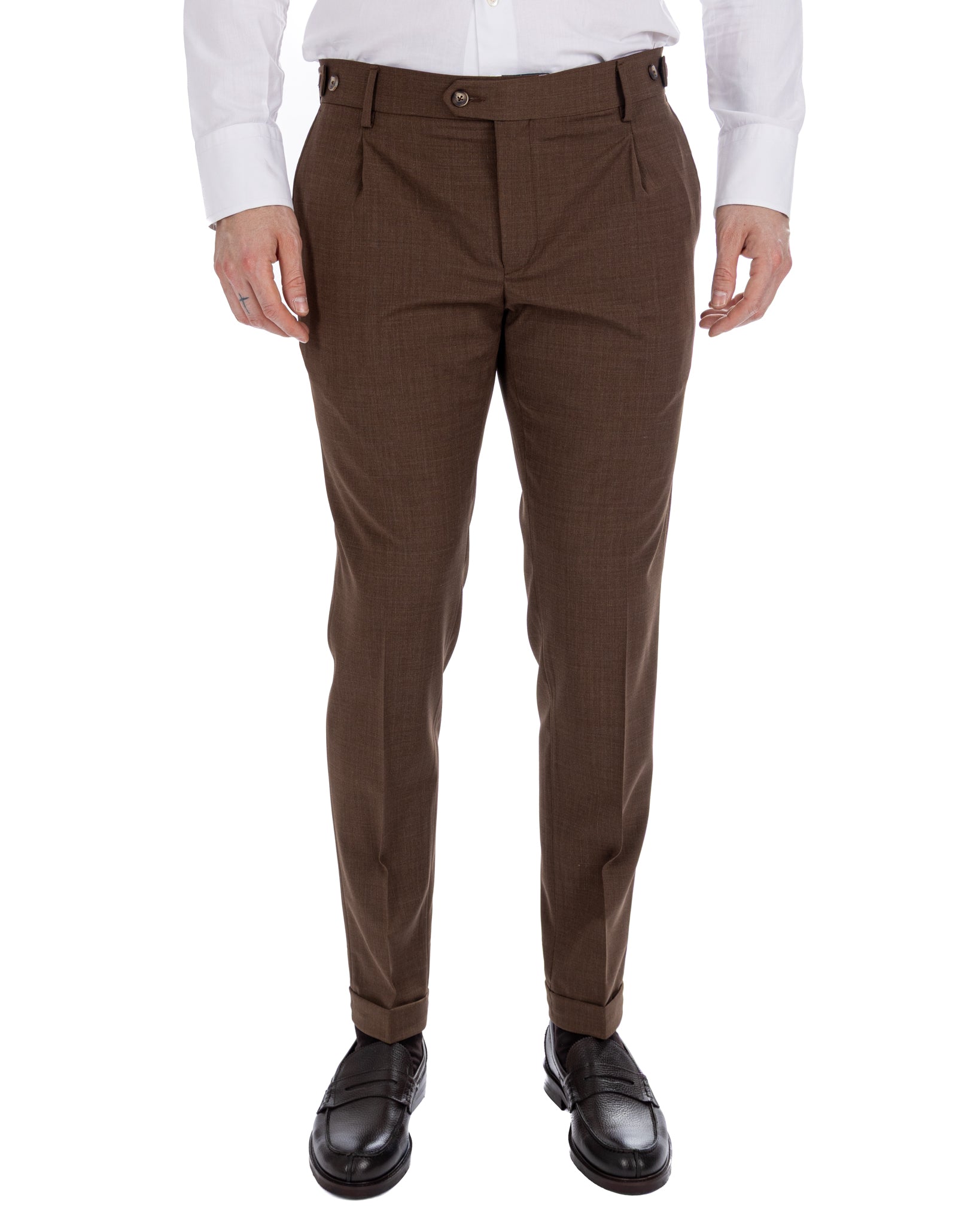 Victor - dark brown wool blend trousers