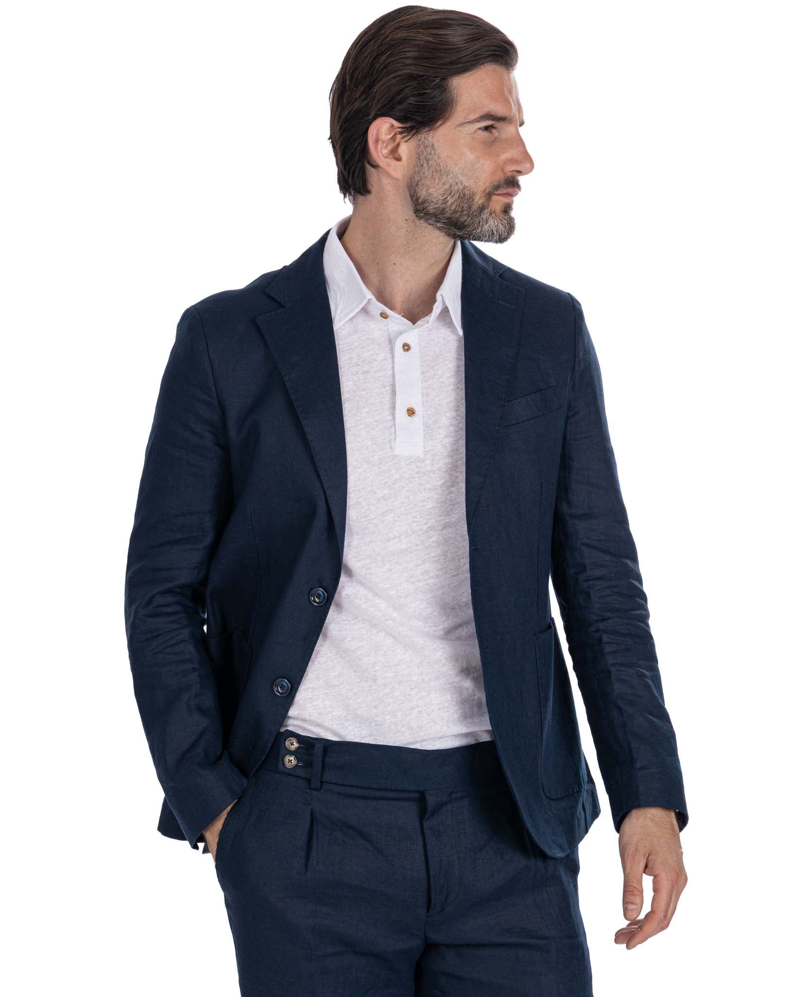 Narni - single breasted jacket pure blue linen