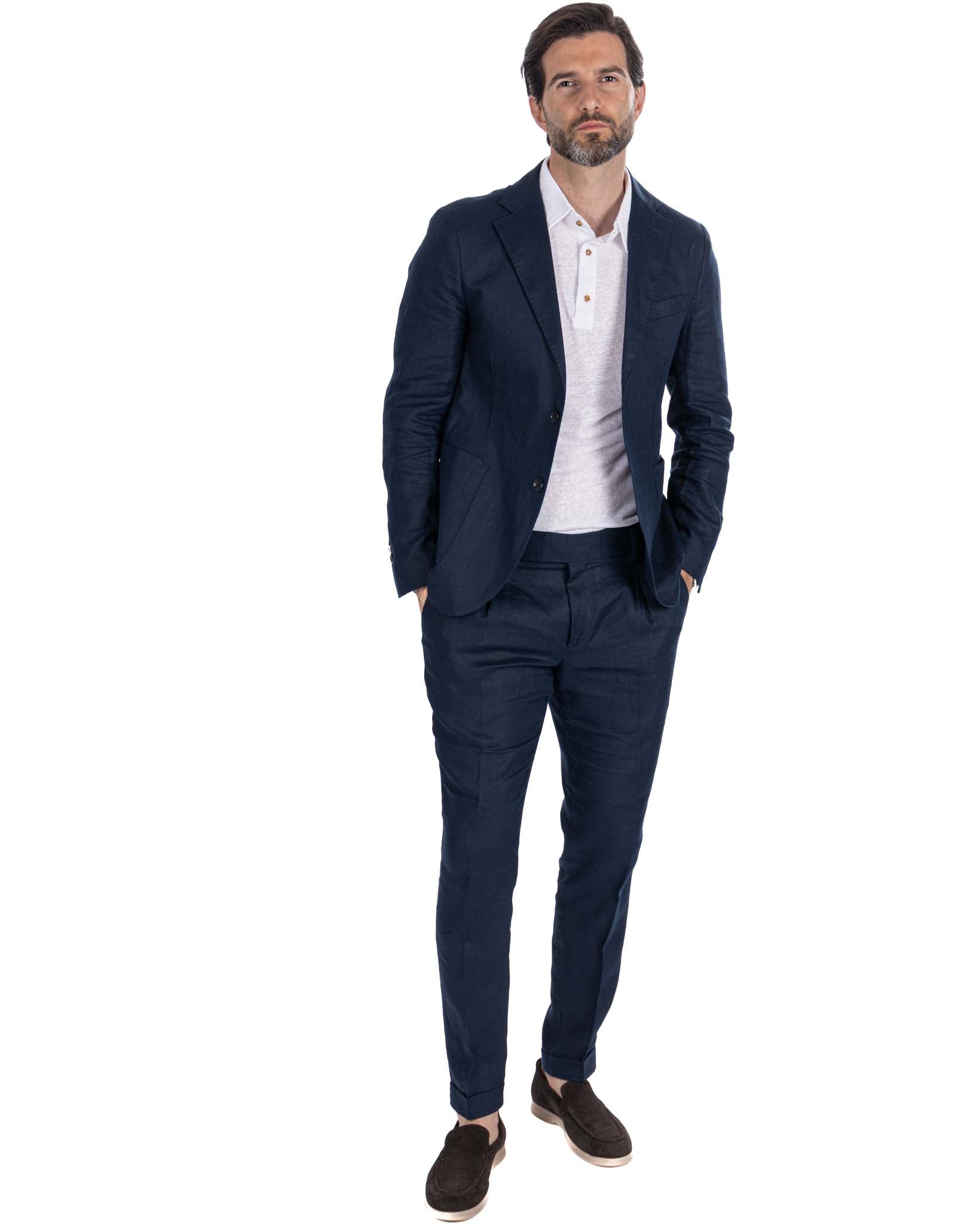 Narni - single breasted jacket pure blue linen