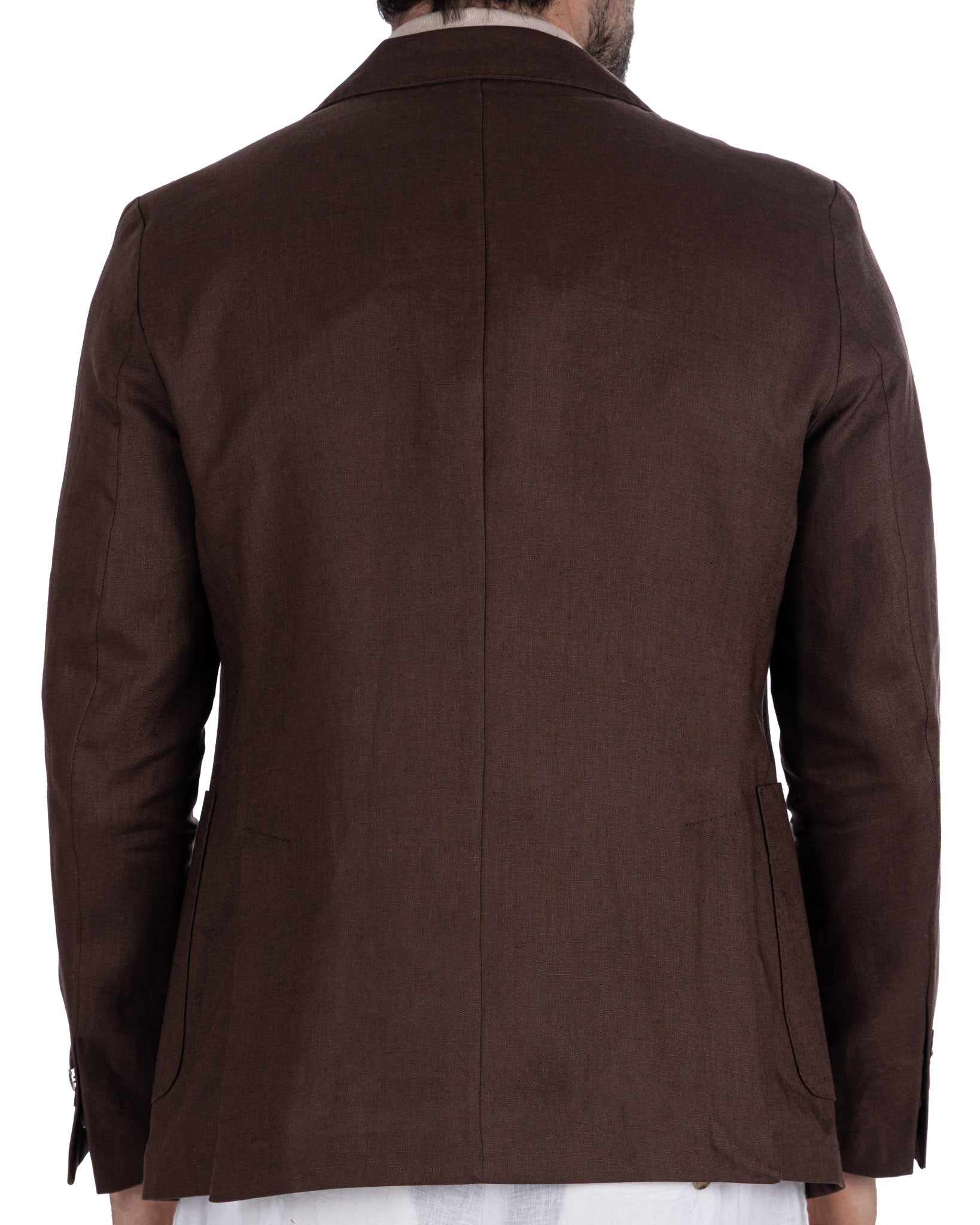 Narni - veste à boutonnage simple en pur lin marron foncé