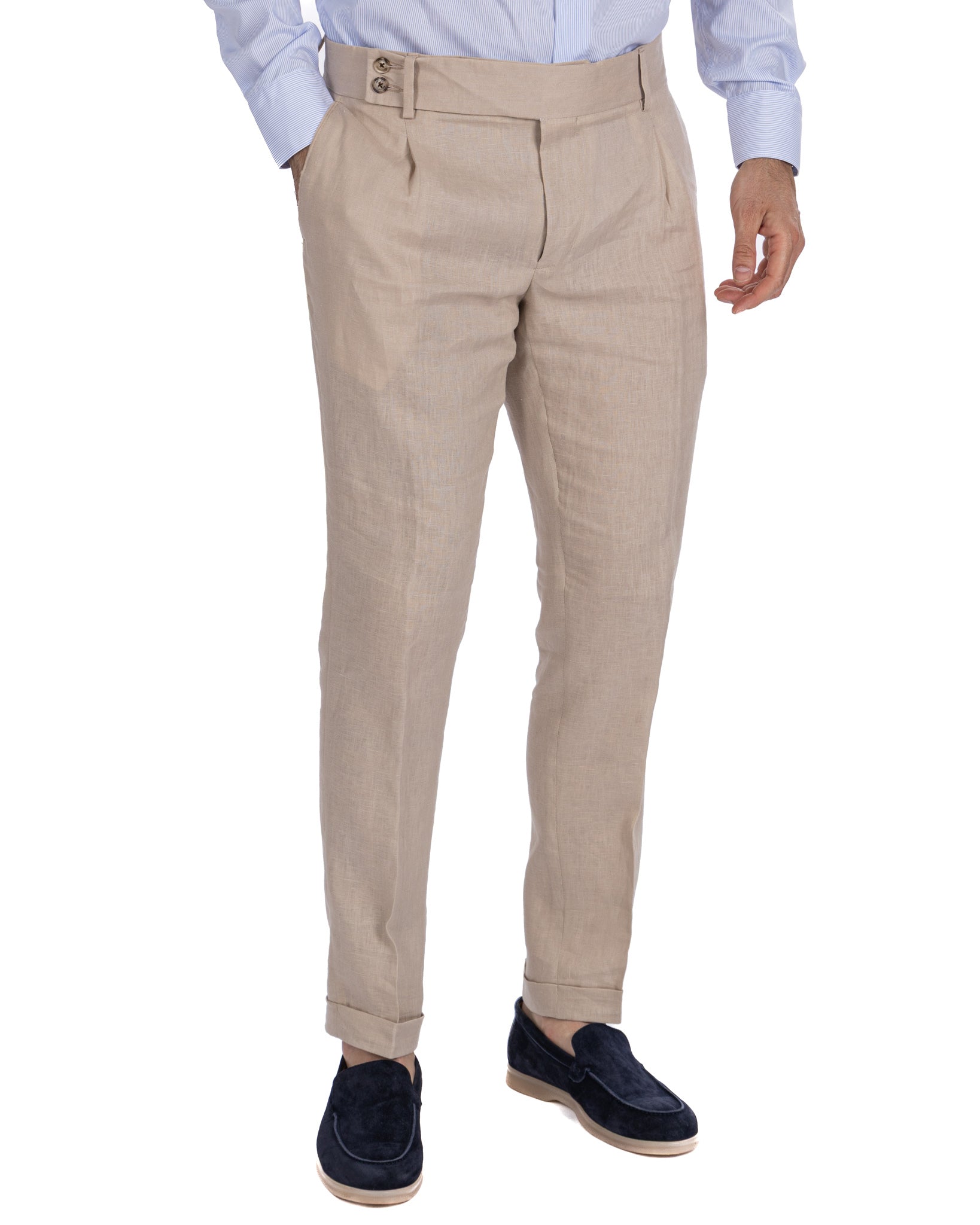 Pescaluse - pantalon taille haute en pur lin avec ficelle