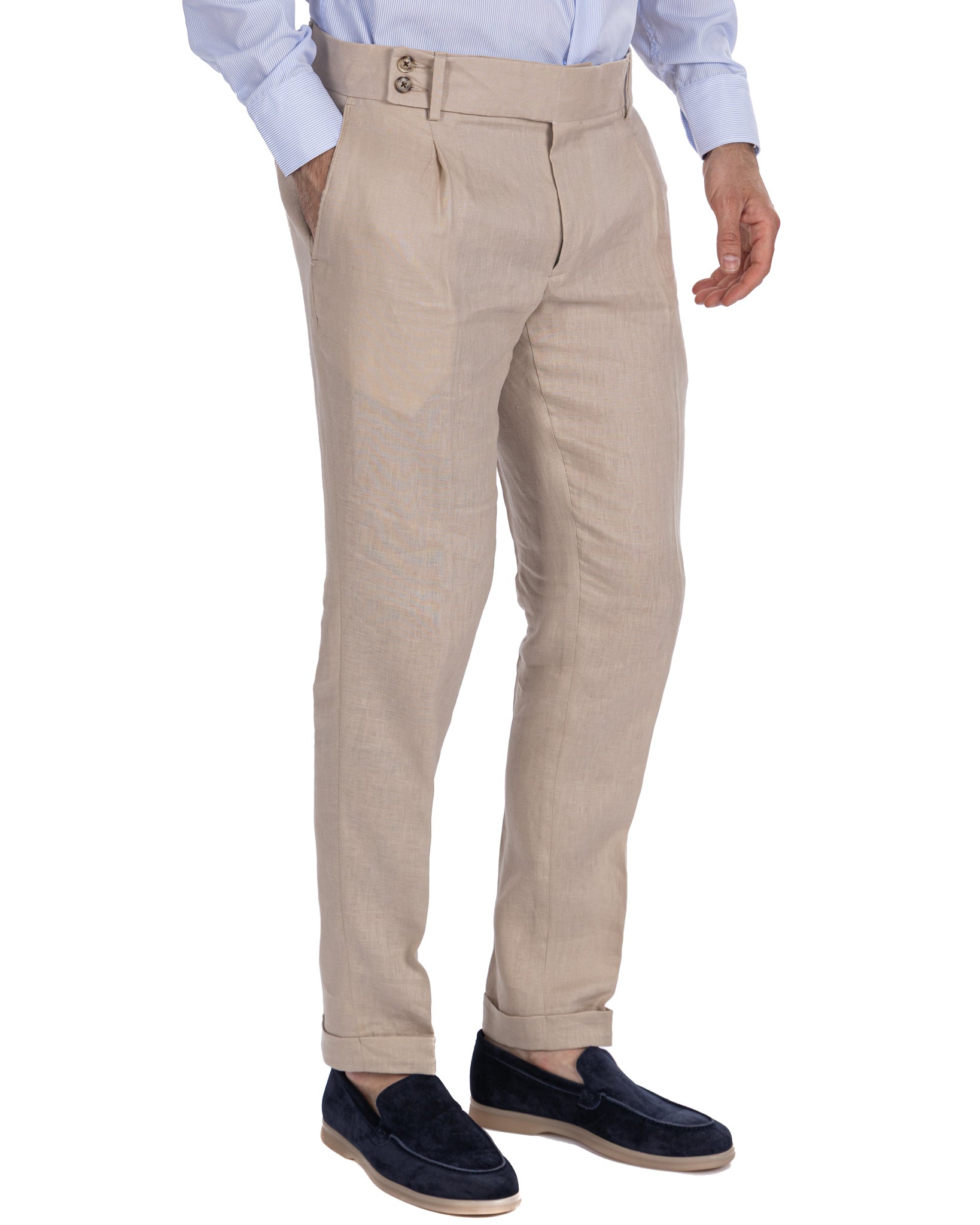 Pescaluse - pantalon taille haute en pur lin avec ficelle