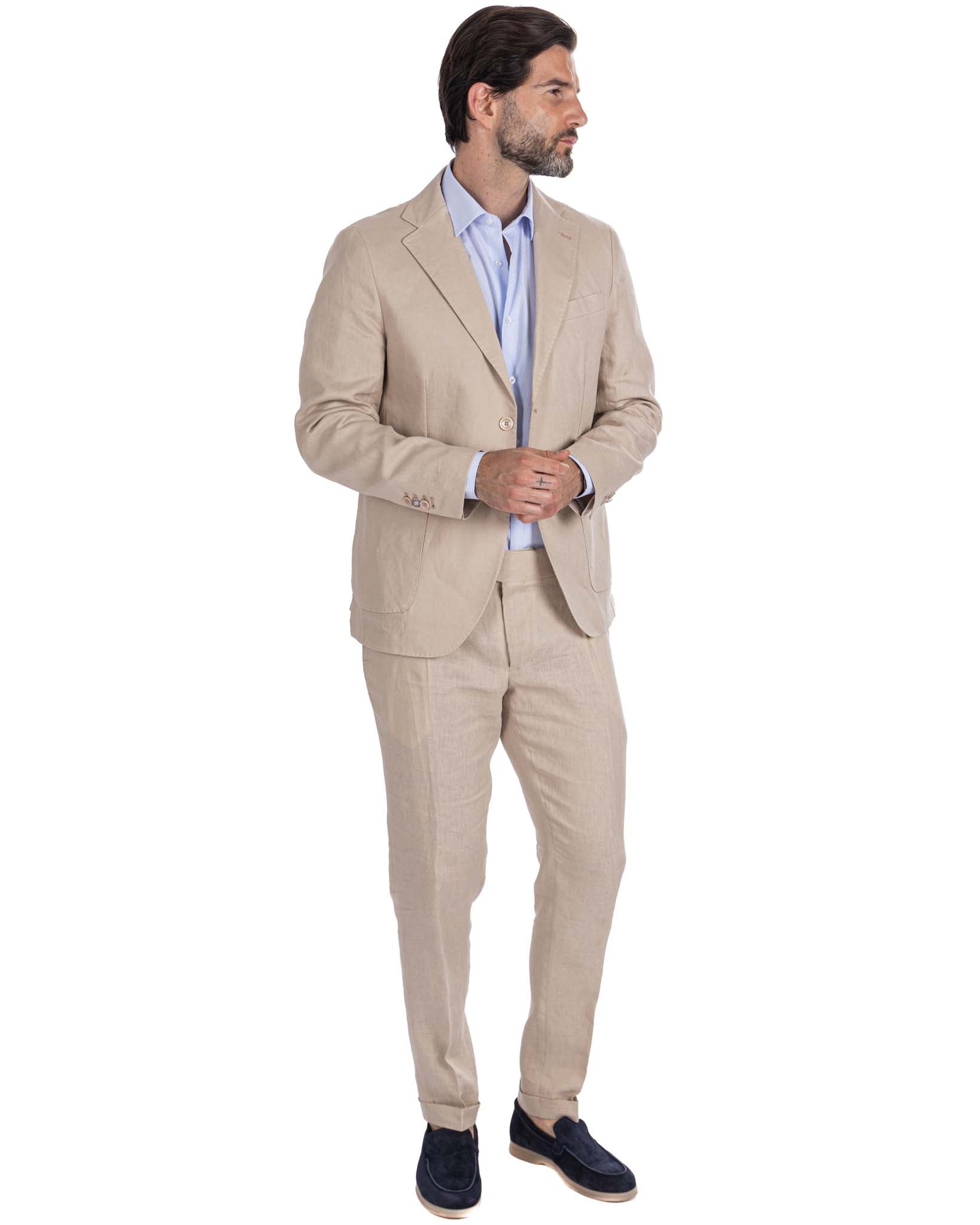 Pescaluse - pantalon taille haute en pur lin avec ficelle