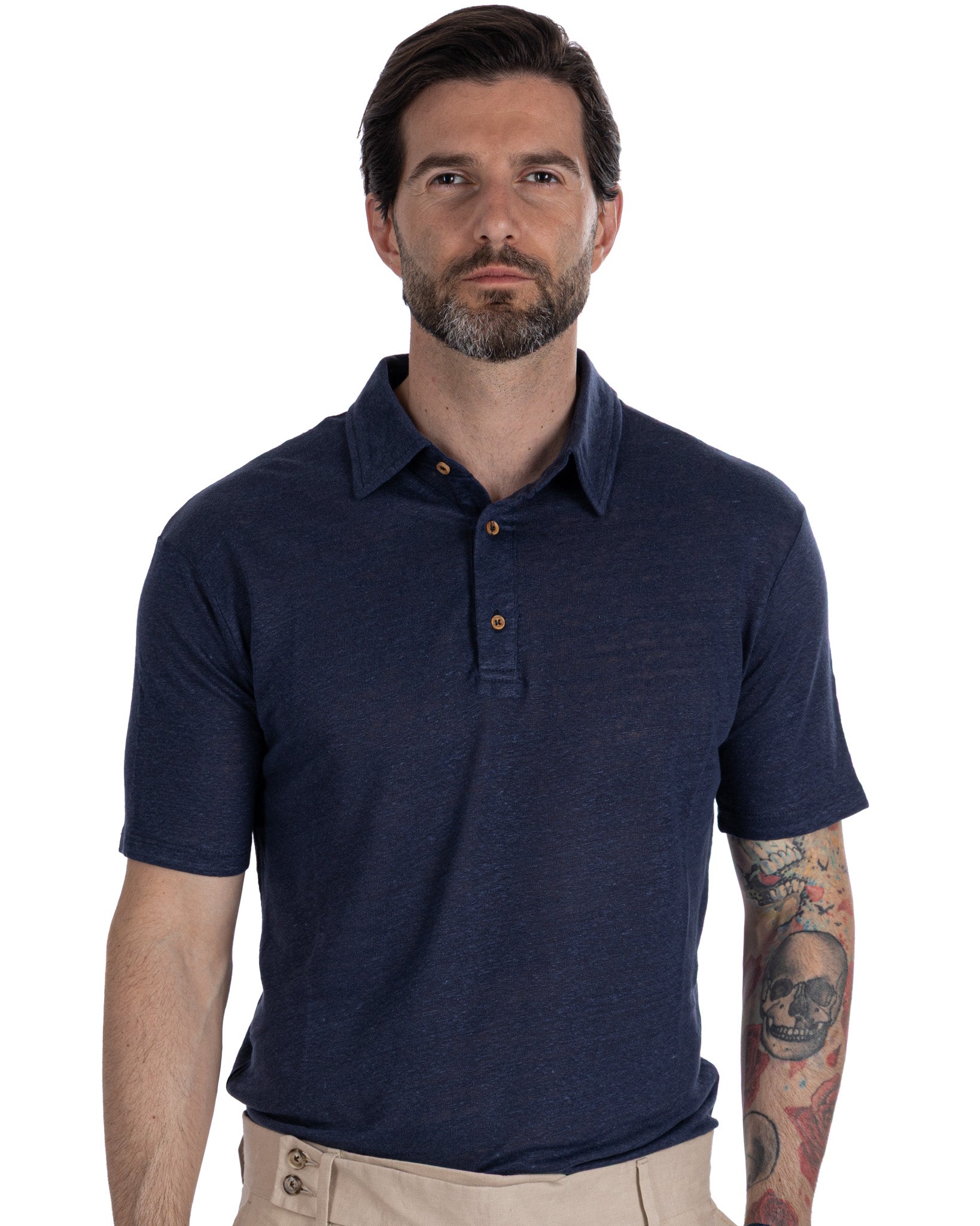 Marcos - blue linen knitted polo