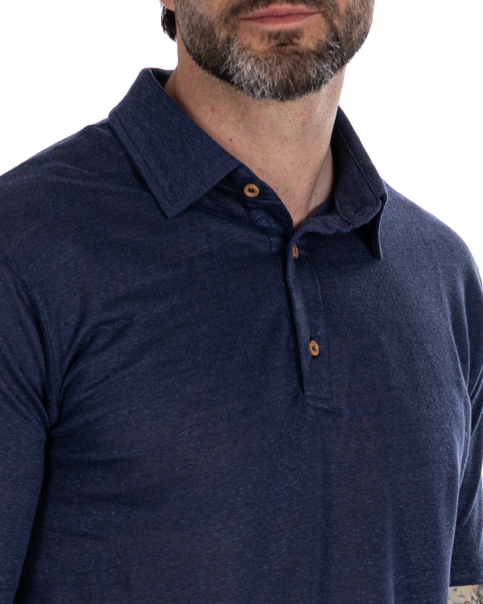 Marcos - blue linen knitted polo