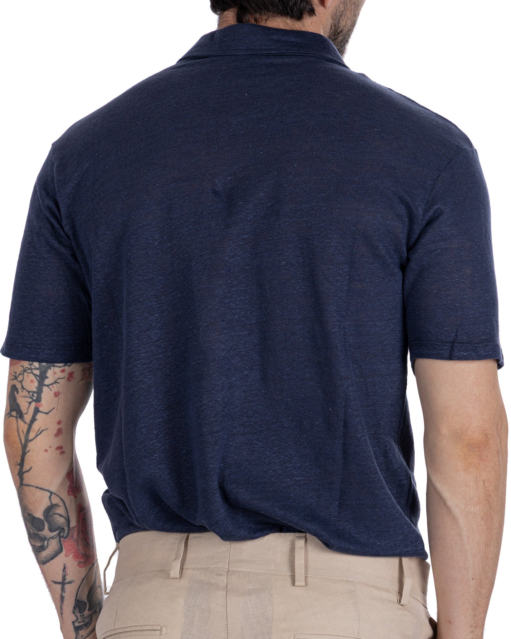 Marcos - blue linen knitted polo