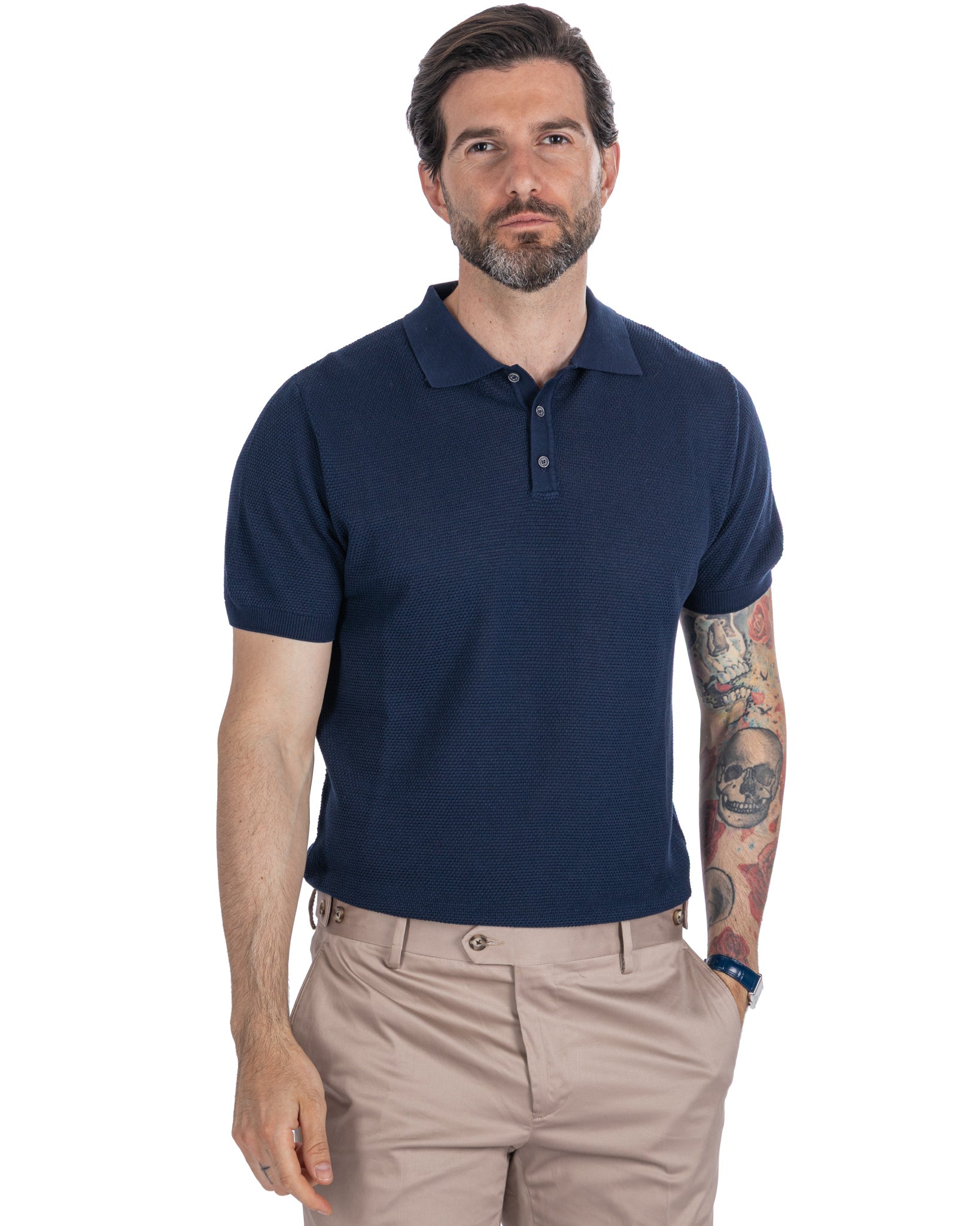 Rod - blue honeycomb knit polo