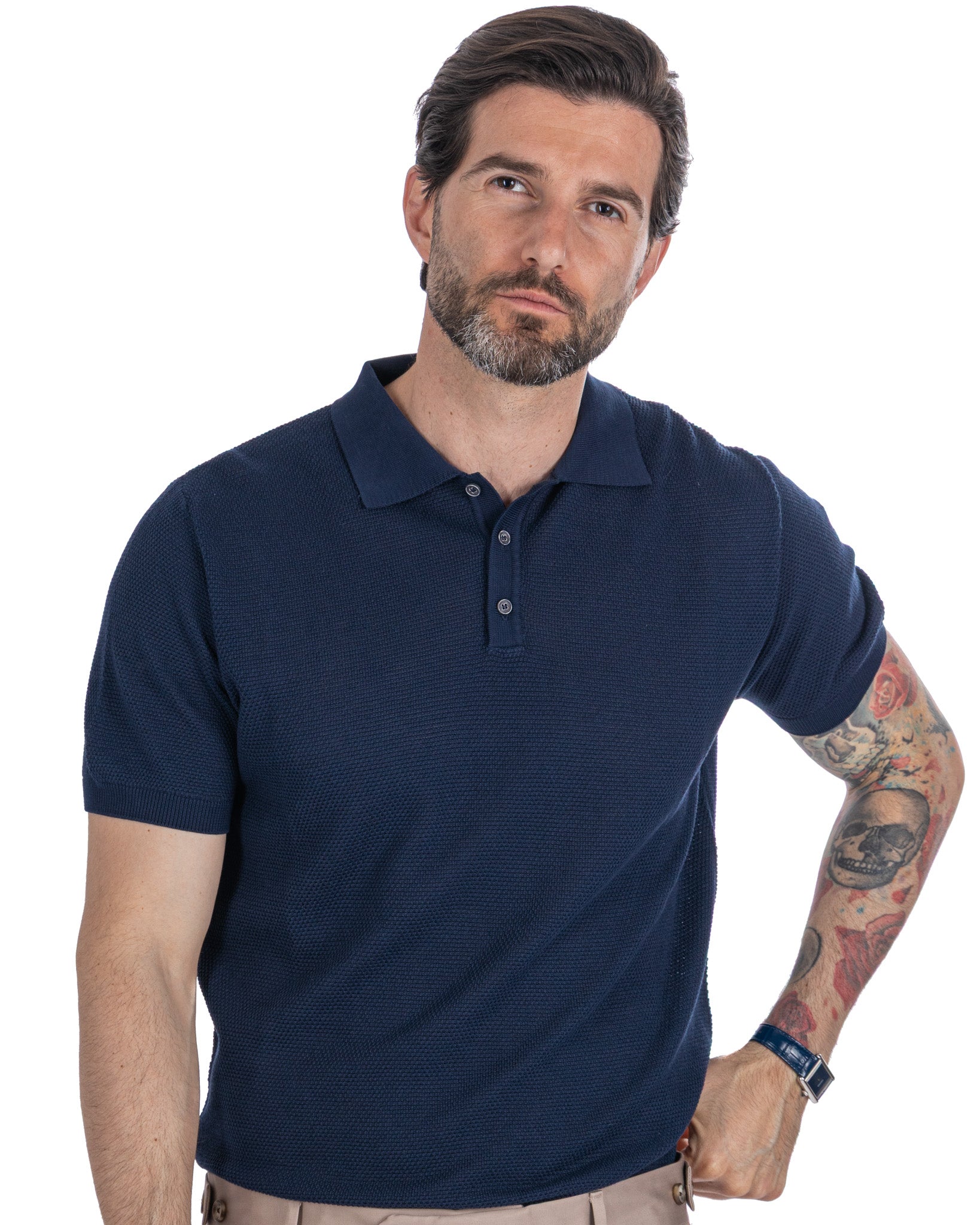Rod - blue honeycomb knit polo