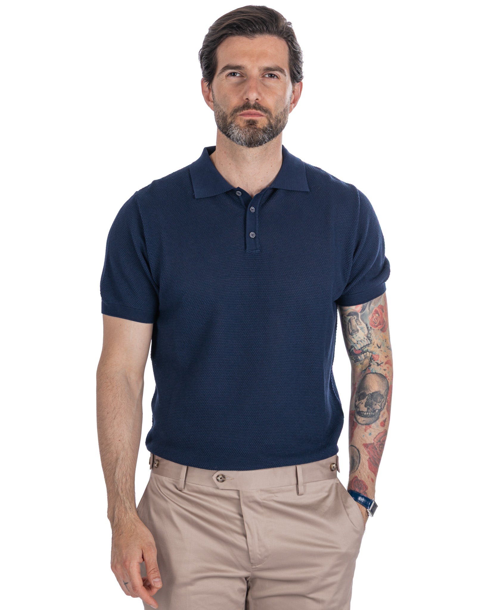 Rod - blue honeycomb knit polo