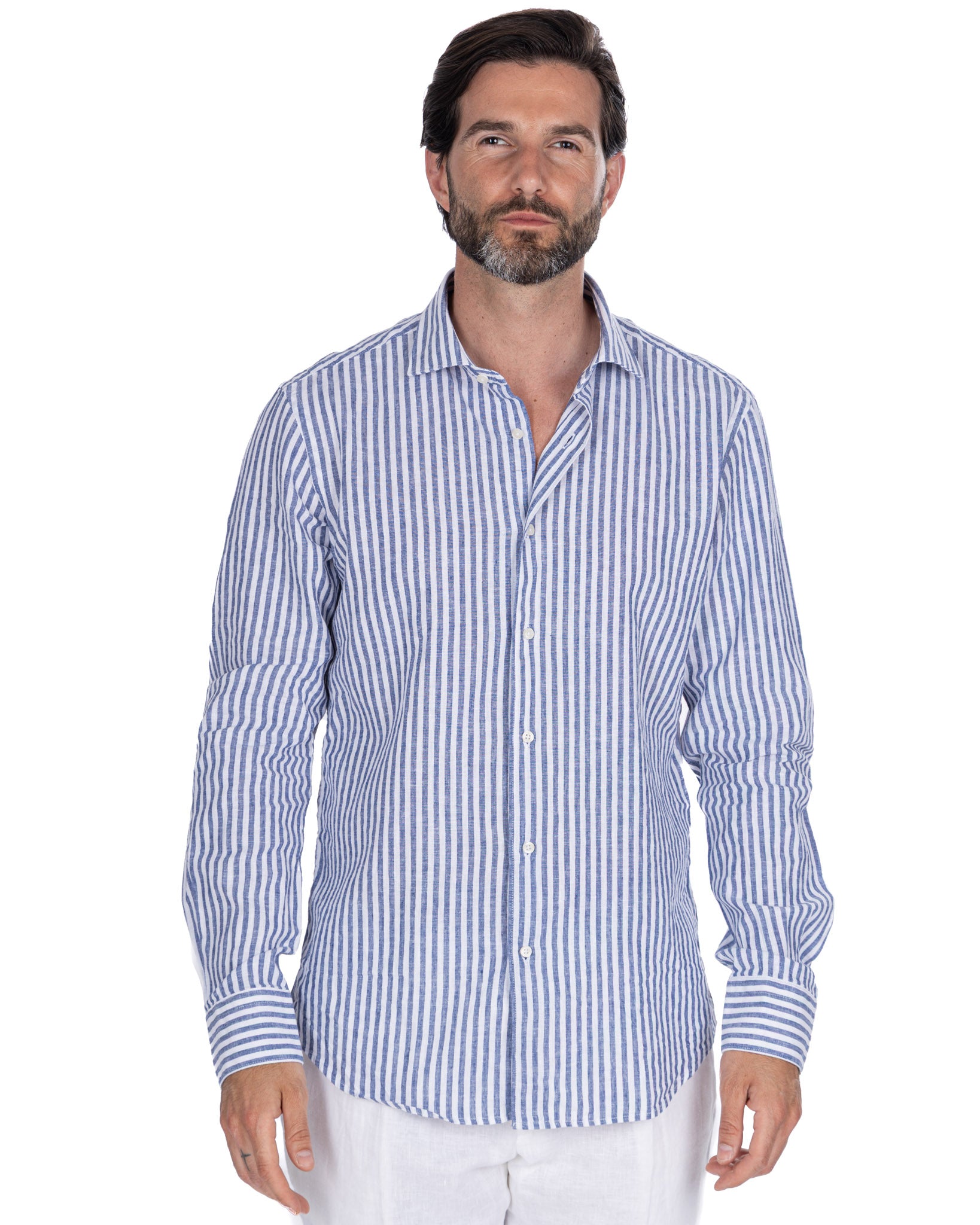 Cassis - chemise en lin mélangé à rayures bleues