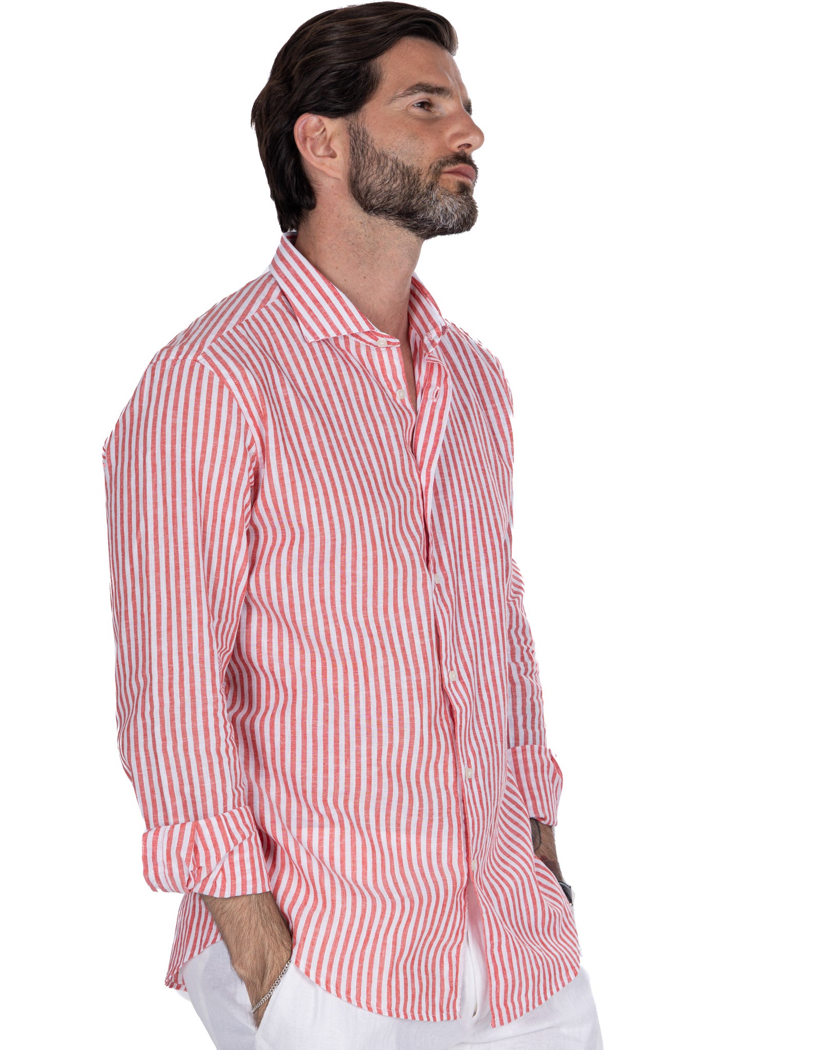 Cassis - Red Striped Linen Blend Shirt