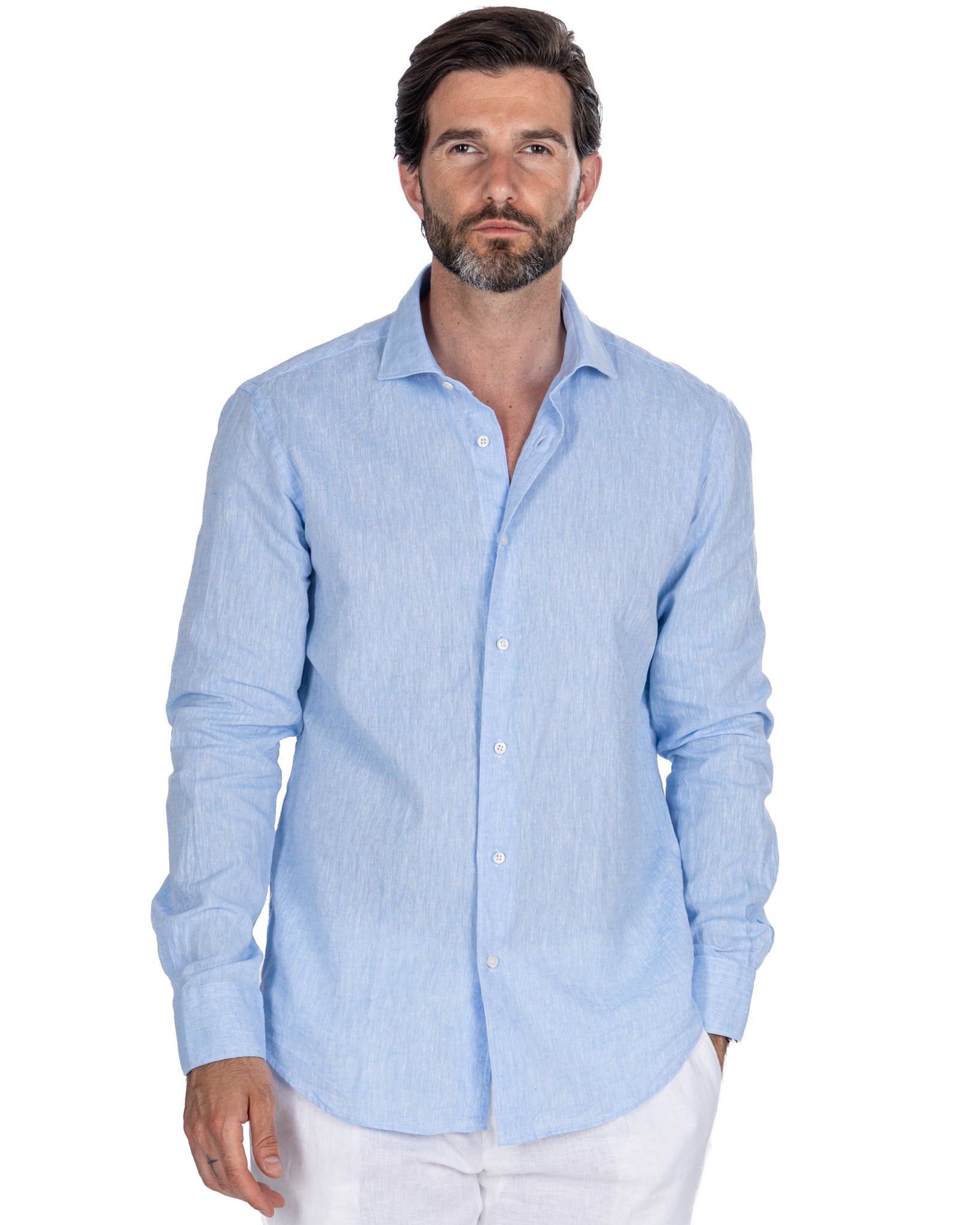 Rennes - camicia in misto lino melange azzurra