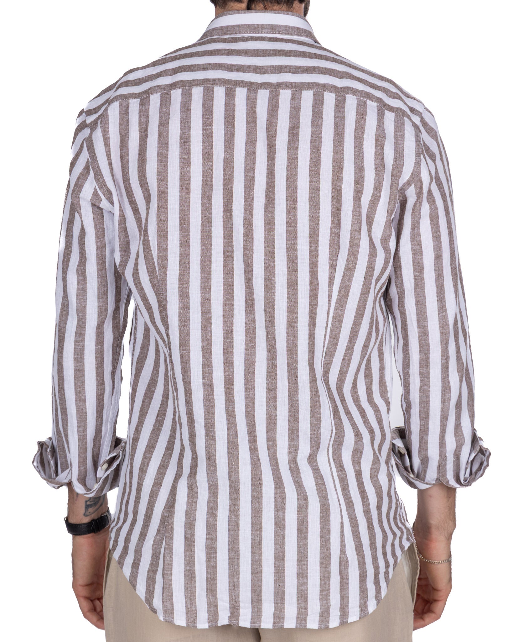 Eze - camicia in misto lino a righe moro