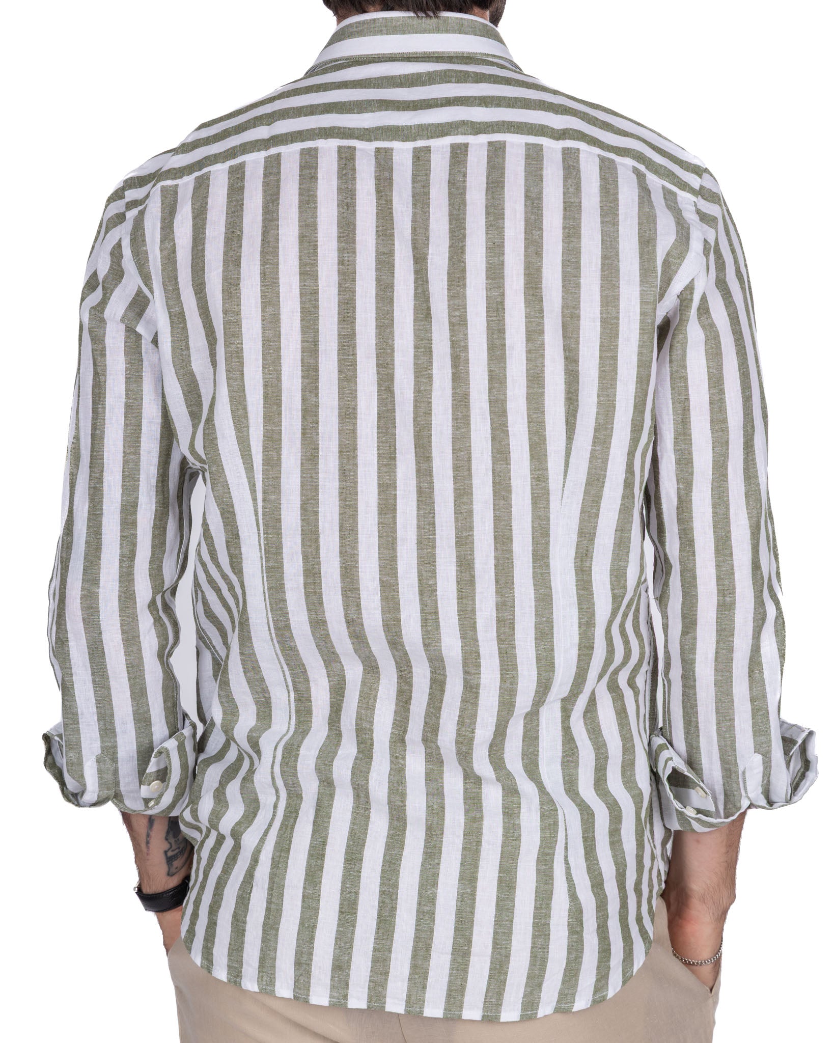 Eze - camicia in misto lino a righe militare